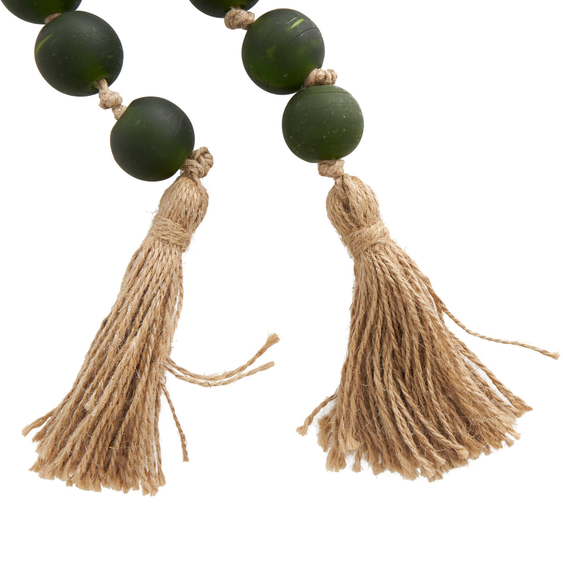 Glass Handmade Round Beaded Garland with Tassel with Knotted Brown Jute