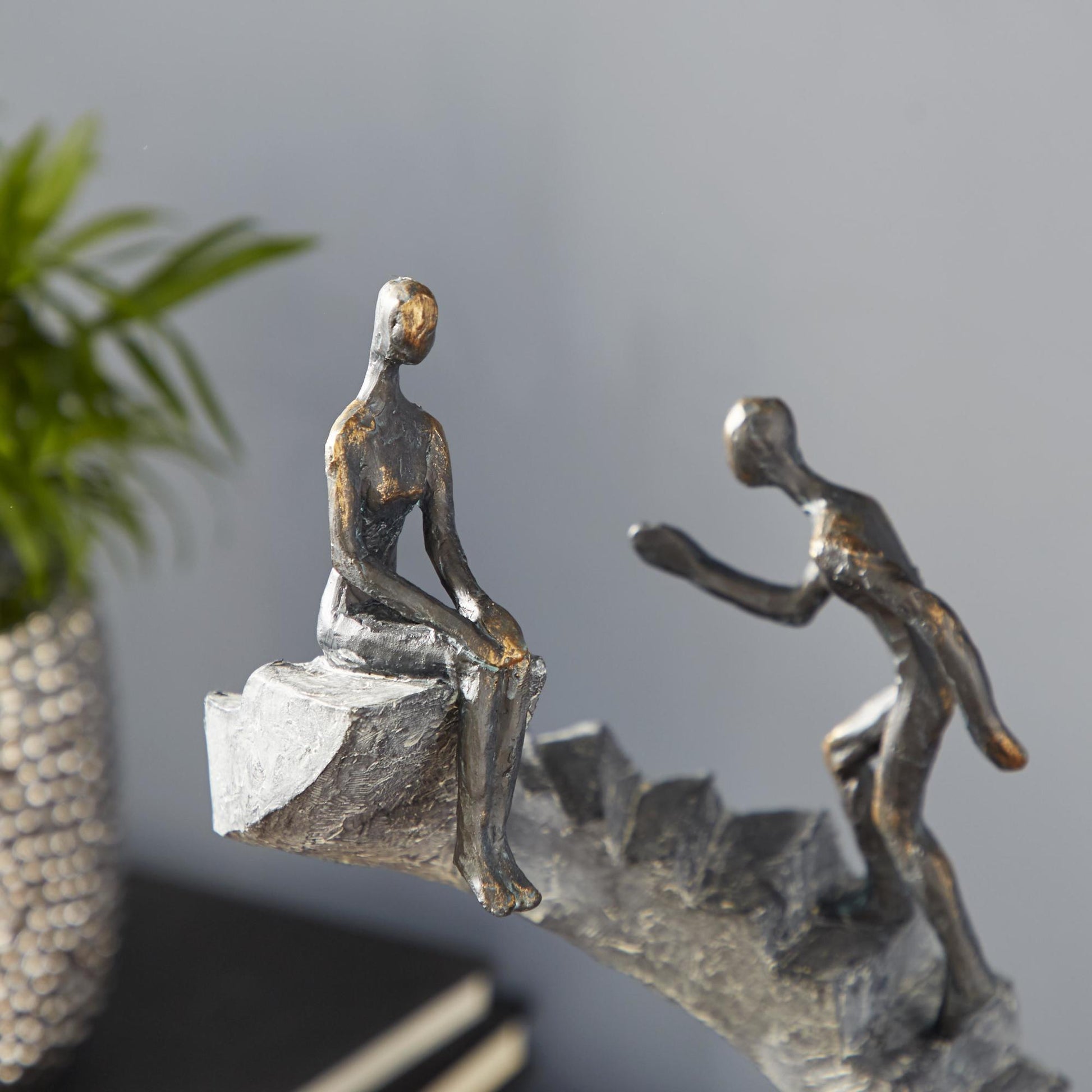 People Black Polystone Decorative Sculpture with Stairs