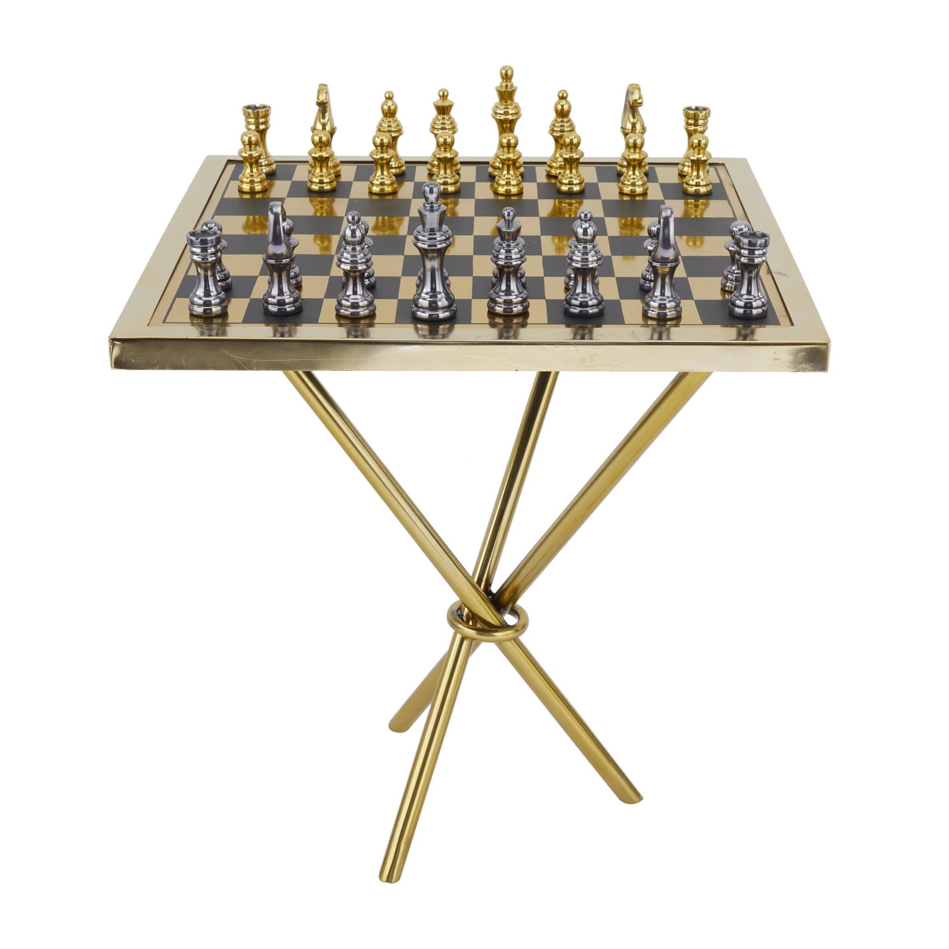Chess Aluminum Metal Table Home Decor Game Set 22" x 22" x 25"