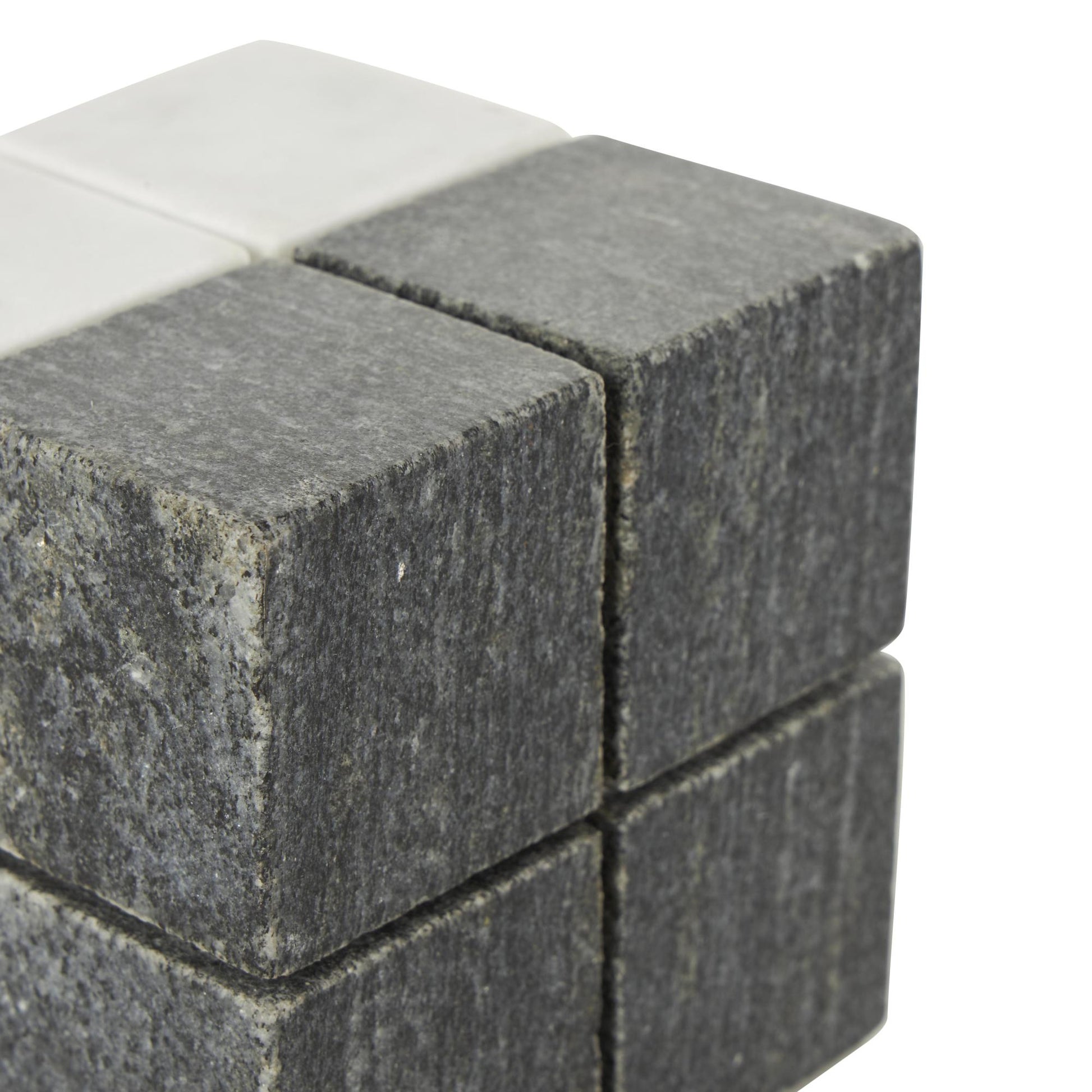 Set of 2 Geometric White Marble Dice Decorative Sculpture with Black Accent