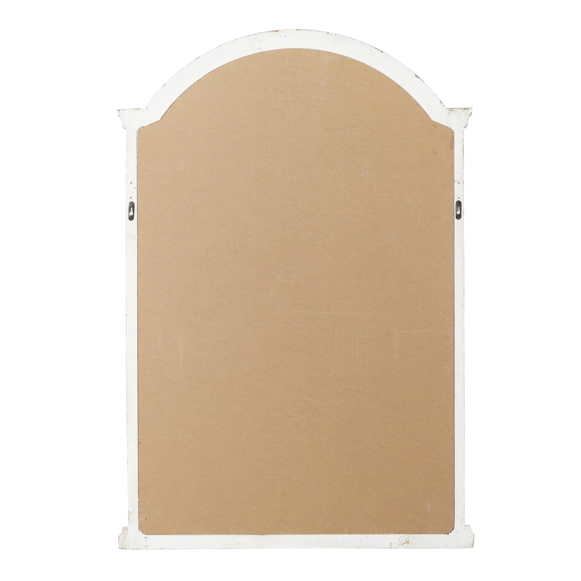 Cream Wood Window Pane Inspired Room Wall Mirror with Arched Top and Distressing