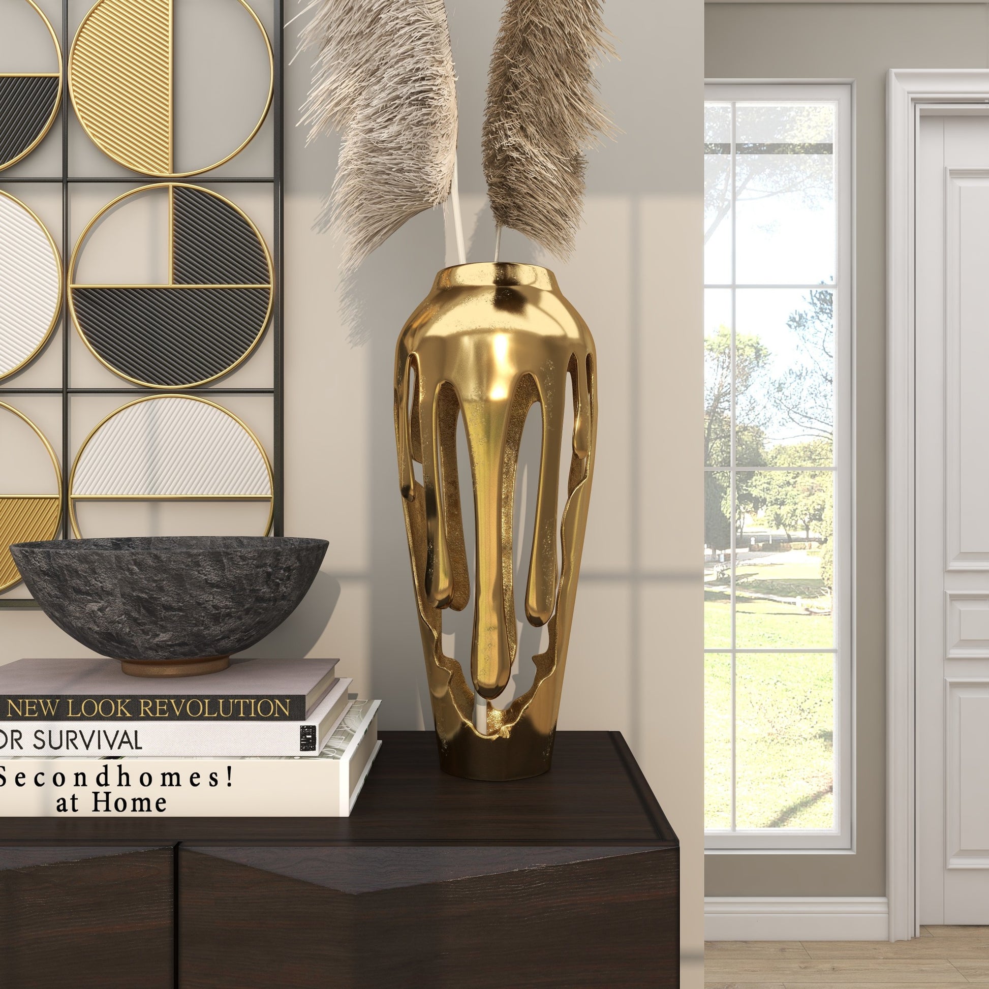 Abstract Aluminum Metal Drip Decorative Vase with Melting Designed Body