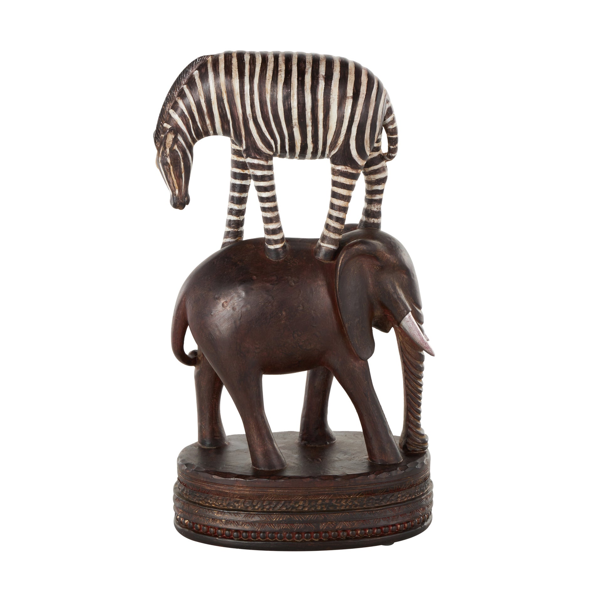 Safari Animals Multi Colored Polyresin Stacked Decorative Sculpture with Round Base