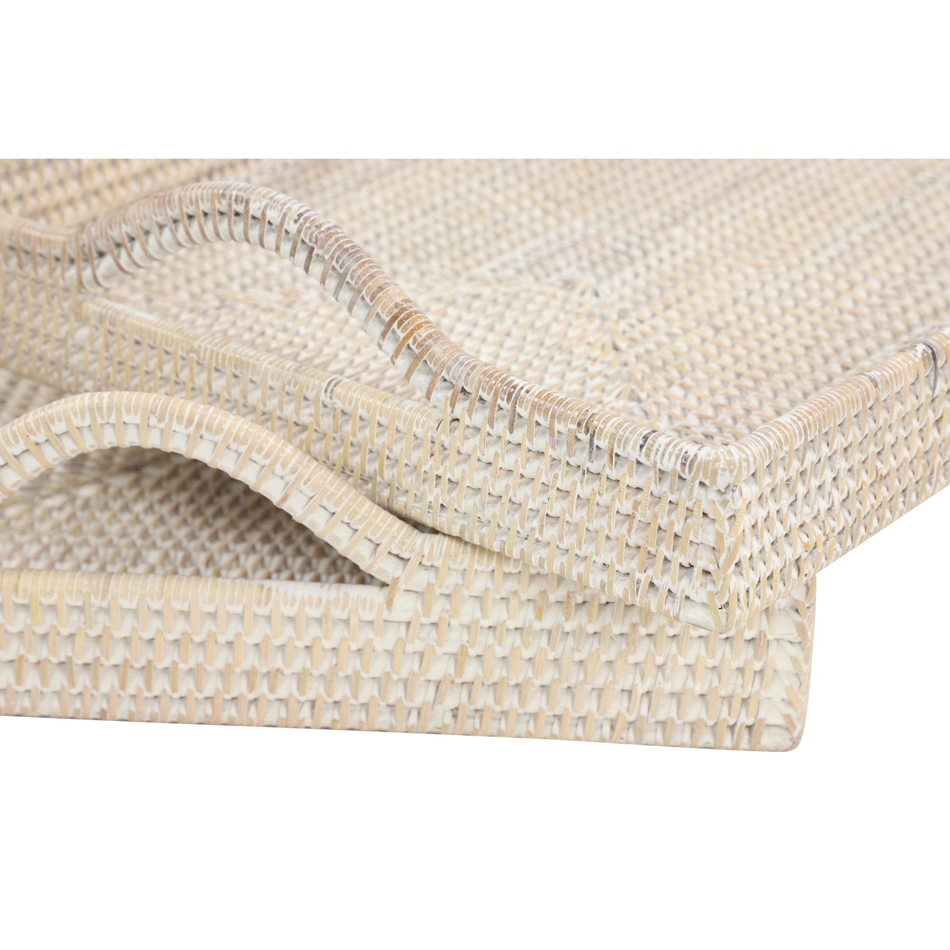 Set of 2 Rattan Large Rectangular Woven Living Room Decor Tray
