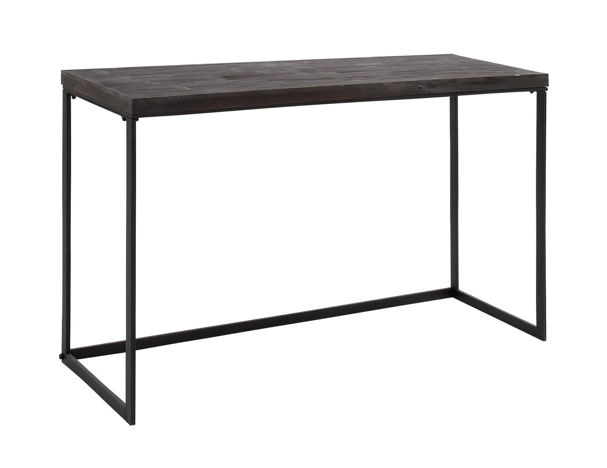 Dark Brown Wood Living Room Console Table with Black Metal Legs