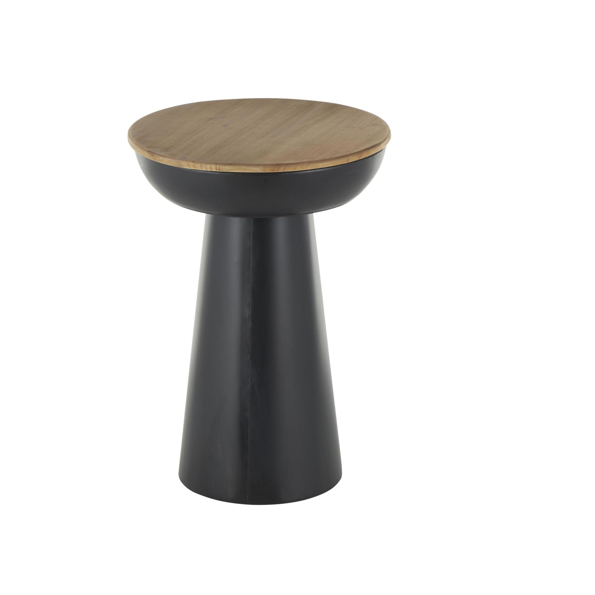 Black Metal Handmade Pedestal Side End Accent Table with Brown Wood Tabletop