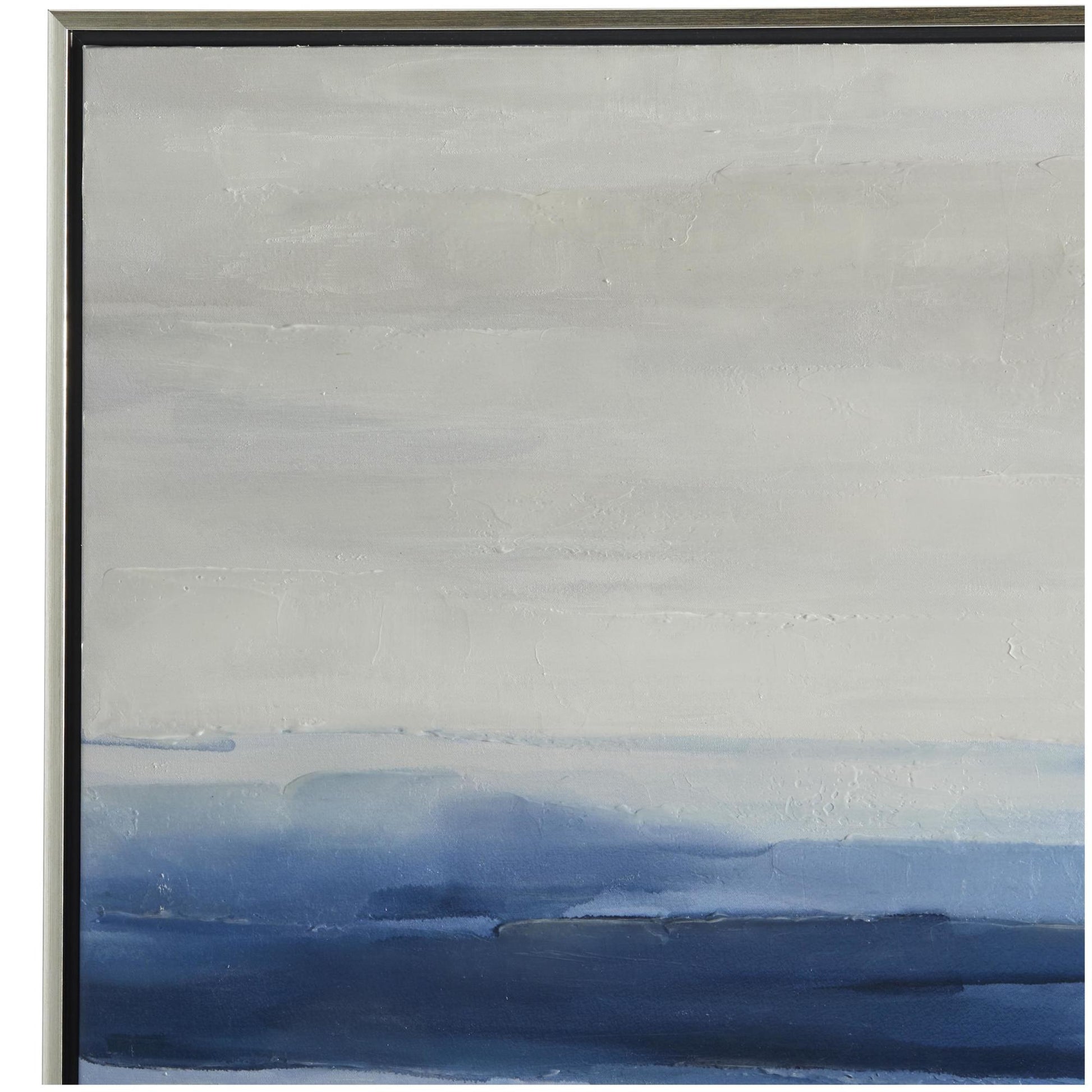 Landscape Blue Canvas Abstract Ocean Inspired Living Room Framed Wall Art with Silver Frame