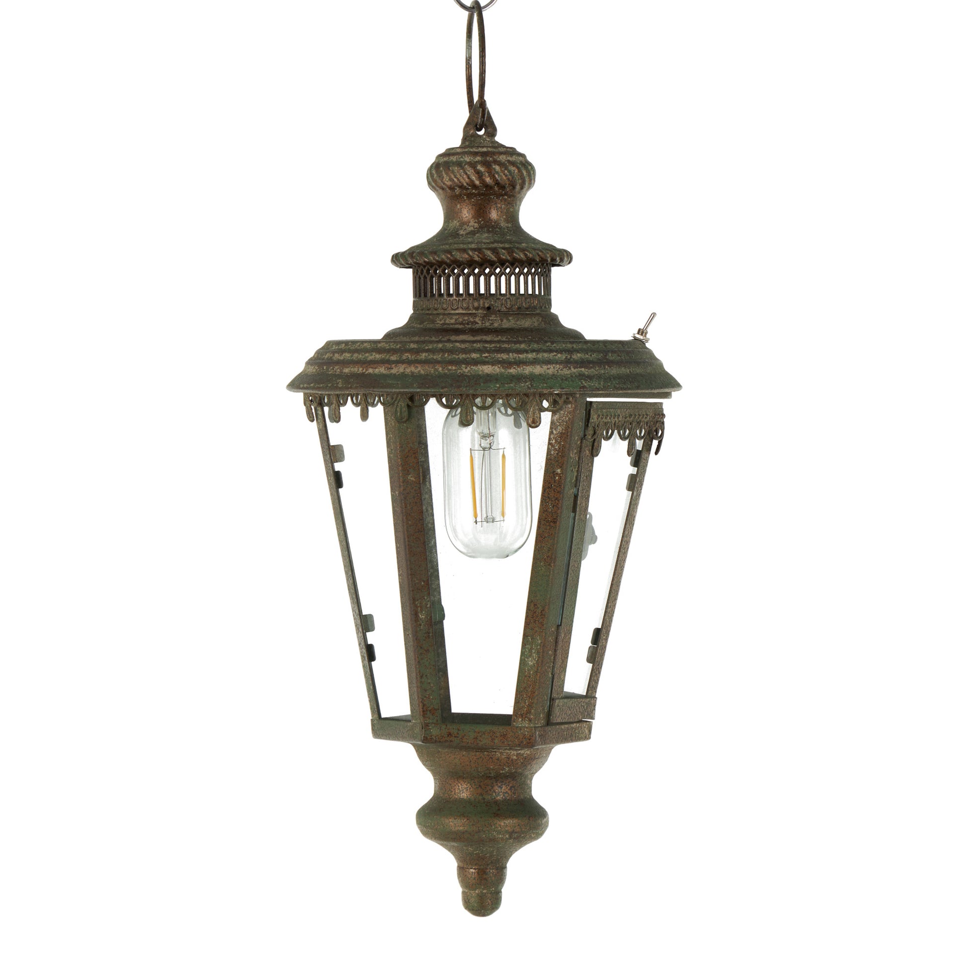 Floral Brown Metal Lighthouse Style Decorative Indoor Outdoor Candle Lantern with Ring Handle