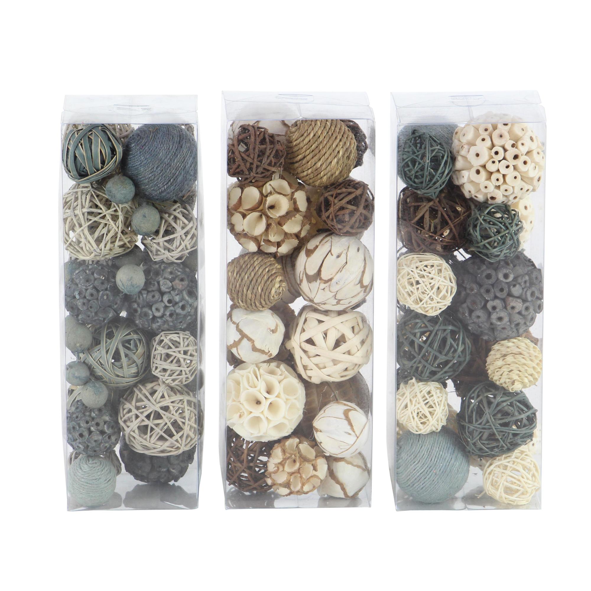 Set of 3 Multi Colored Dried Plant Handmade Decorative Orbs & Vase Filler with Varying Designs