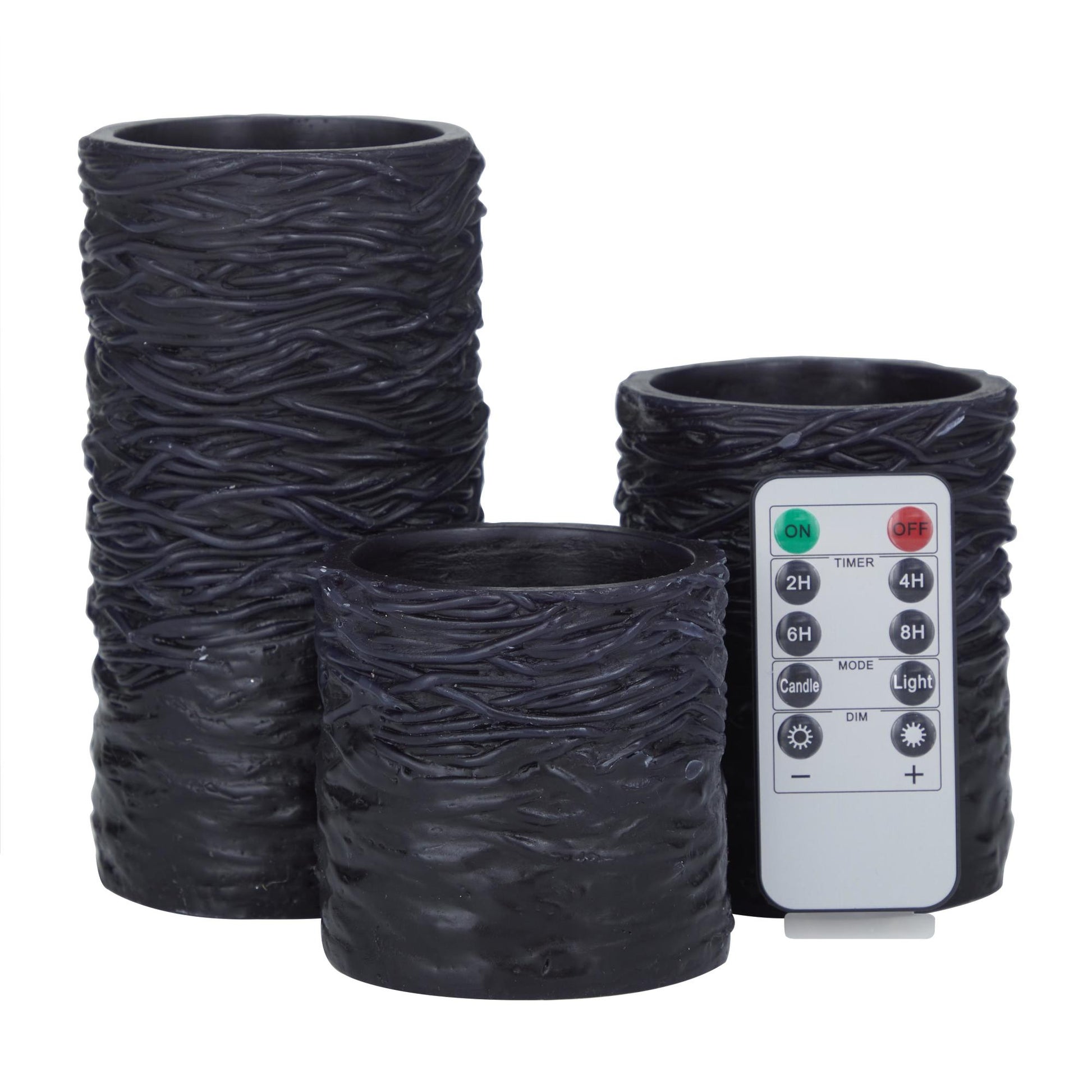 Set of 3 Wax Textured Indoor Outdoor Flameless Candle with Remote Control