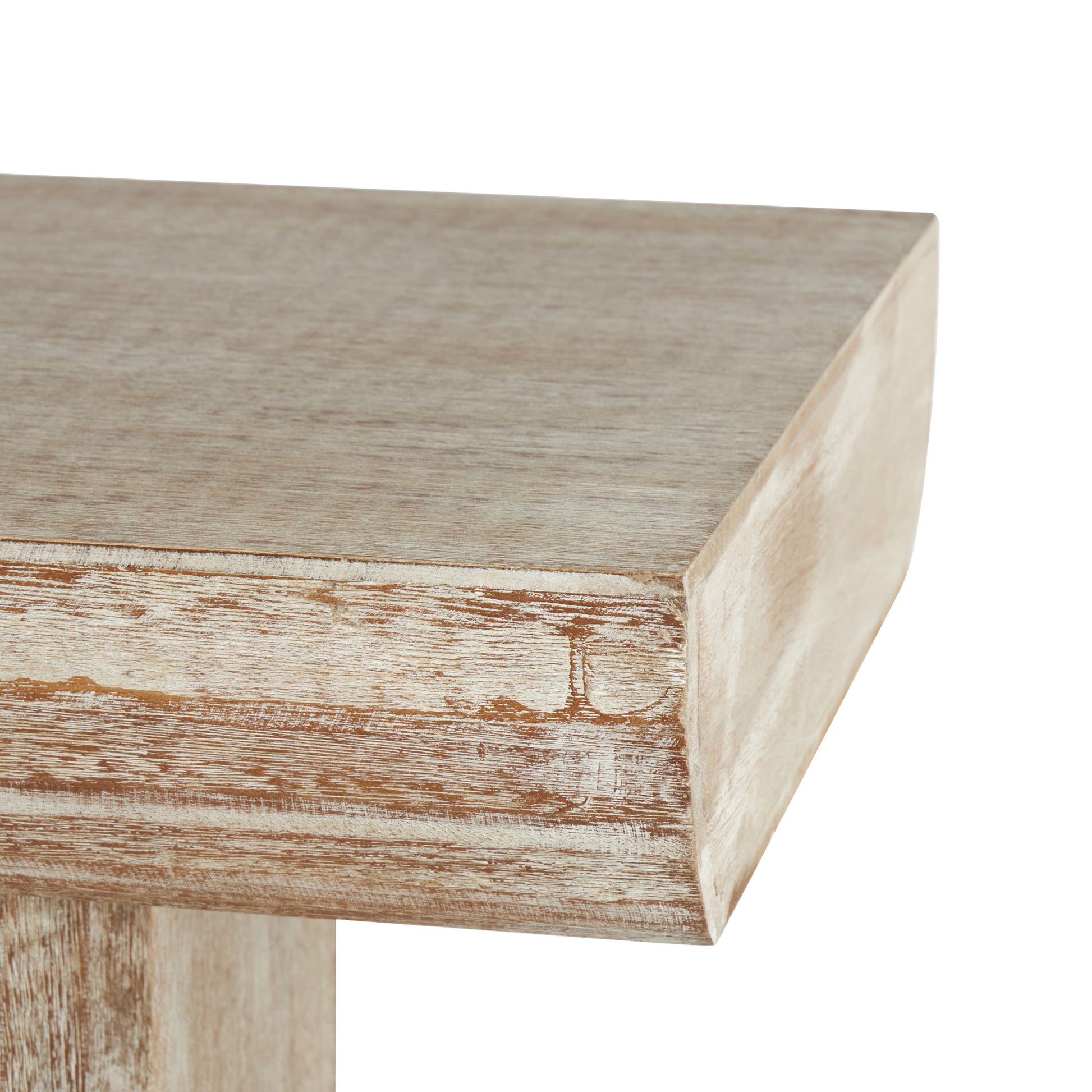 Beige Wood Living Room Console Table with Block Legs