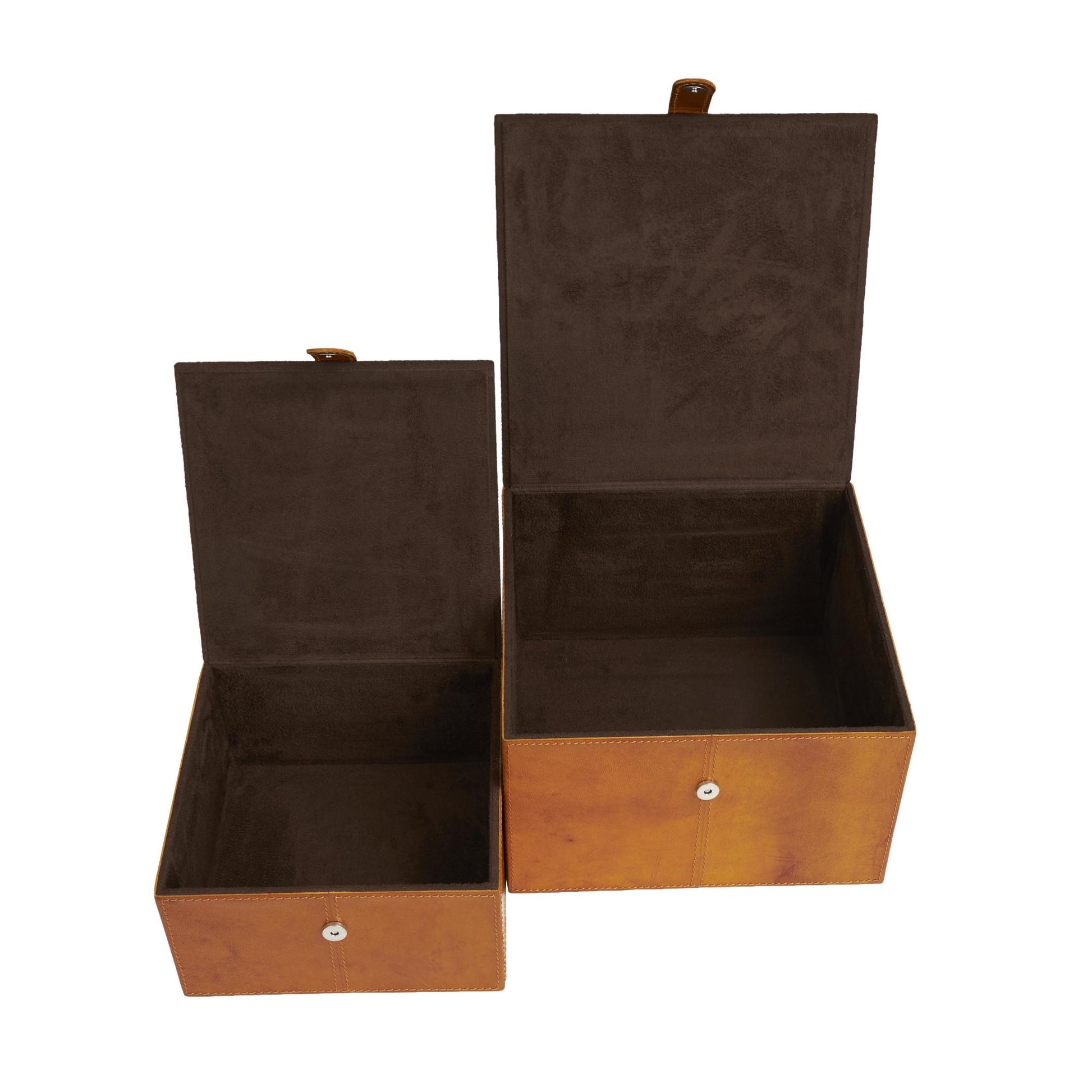 Set of 2 Leather Handmade Storage Decorative Box with Snap Front Closure and Detailed Stitching