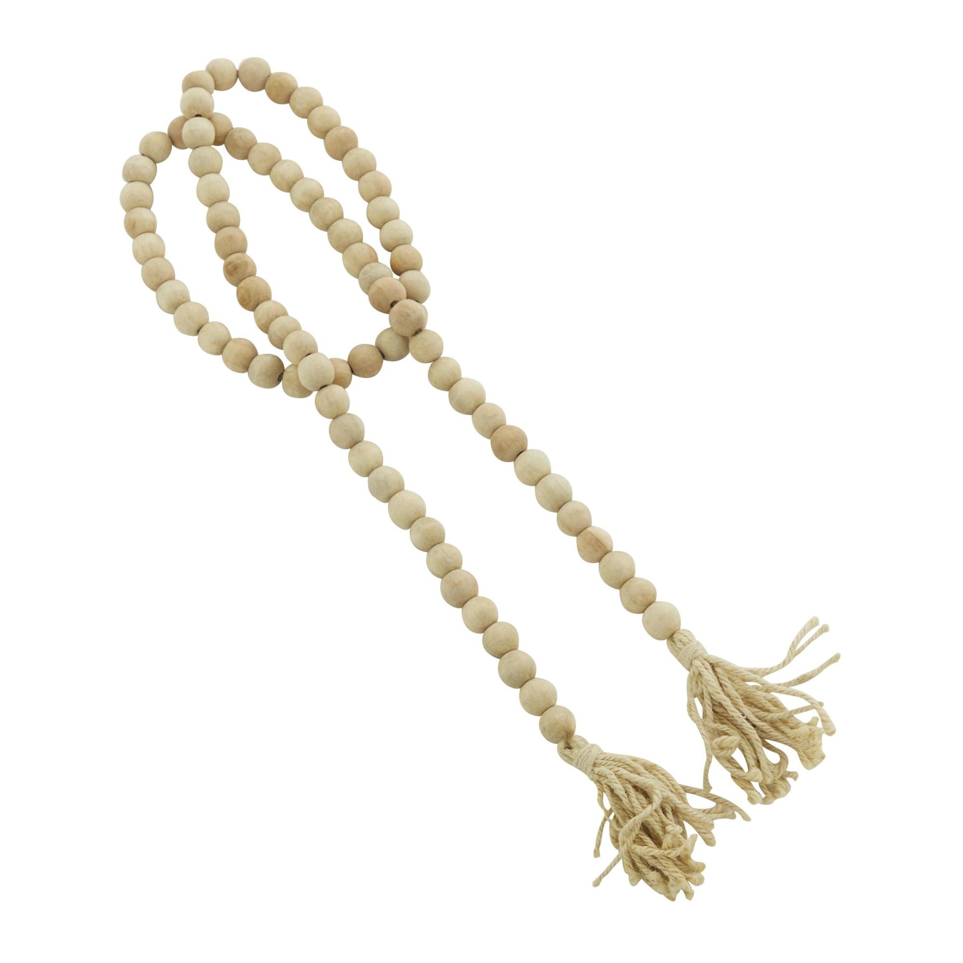 Mango Wood Handmade Round Long Carved Beaded Garland with Tassel