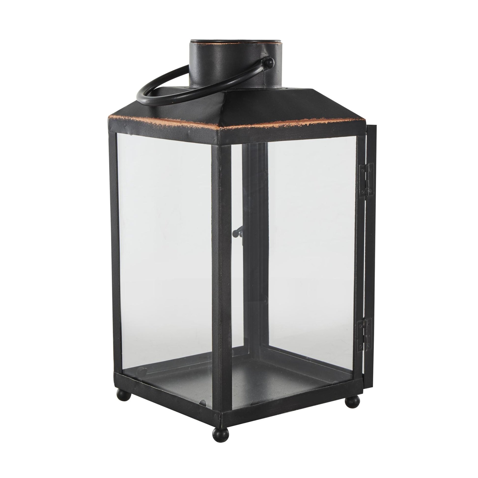 Black Metal Modern Indoor Outdoor Candle Lantern with Gold Accents