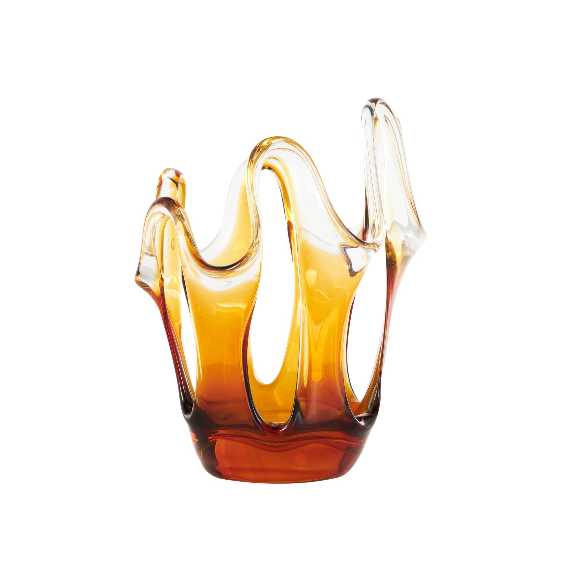 Abstract Orange Glass Ombre Decorative Vase with Wavy Oval Cutouts