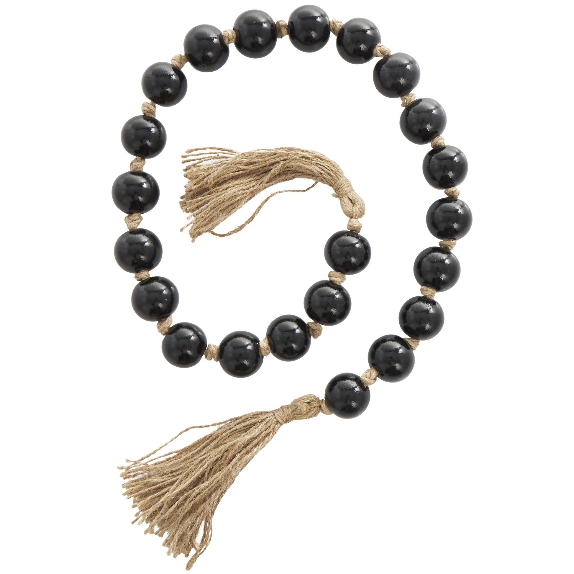 Glass Handmade Round Beaded Garland with Tassel with Knotted Brown Jute
