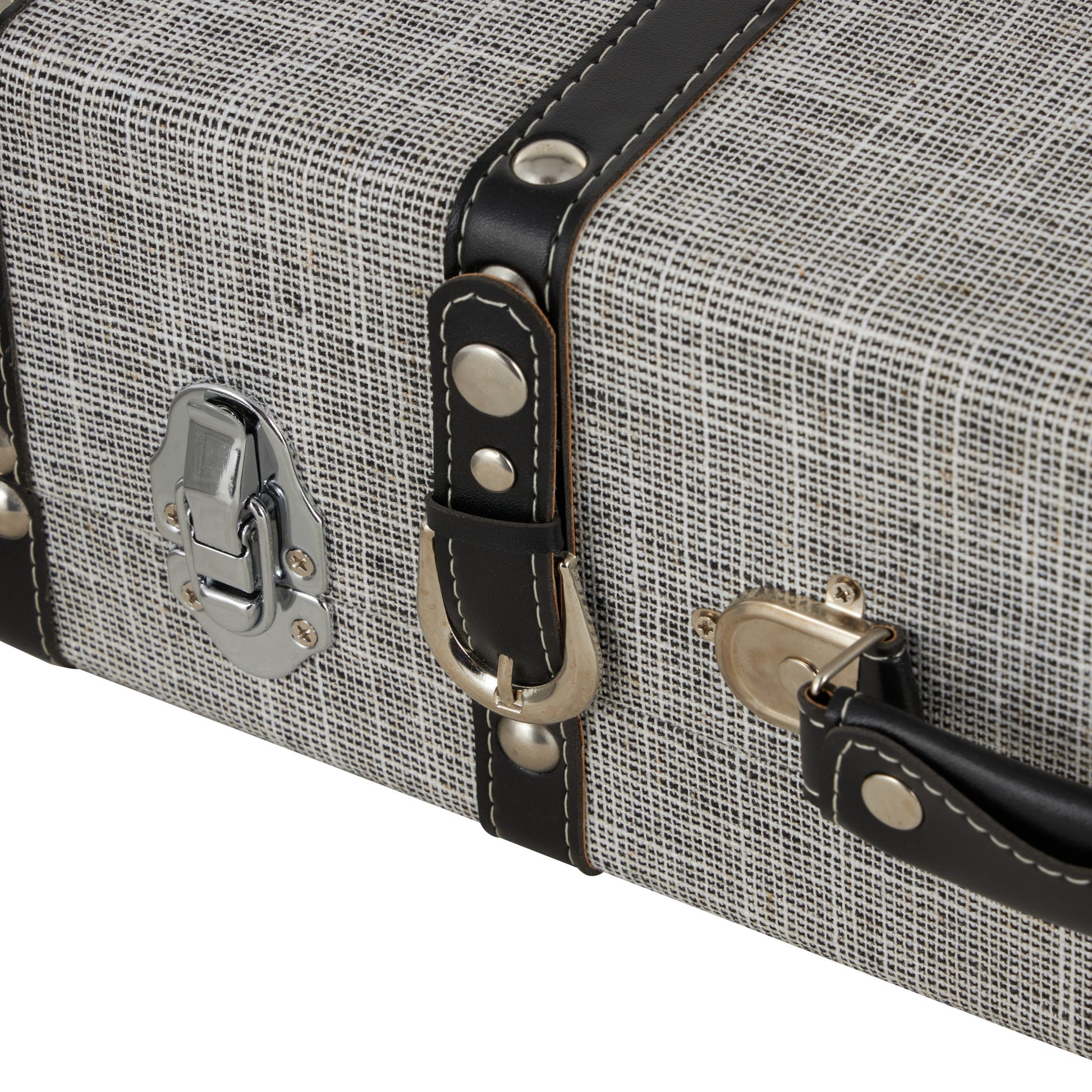 Set of 2 Gray Fabric Woven Storage Decorative Trunk with Silver Latches and Buckles
