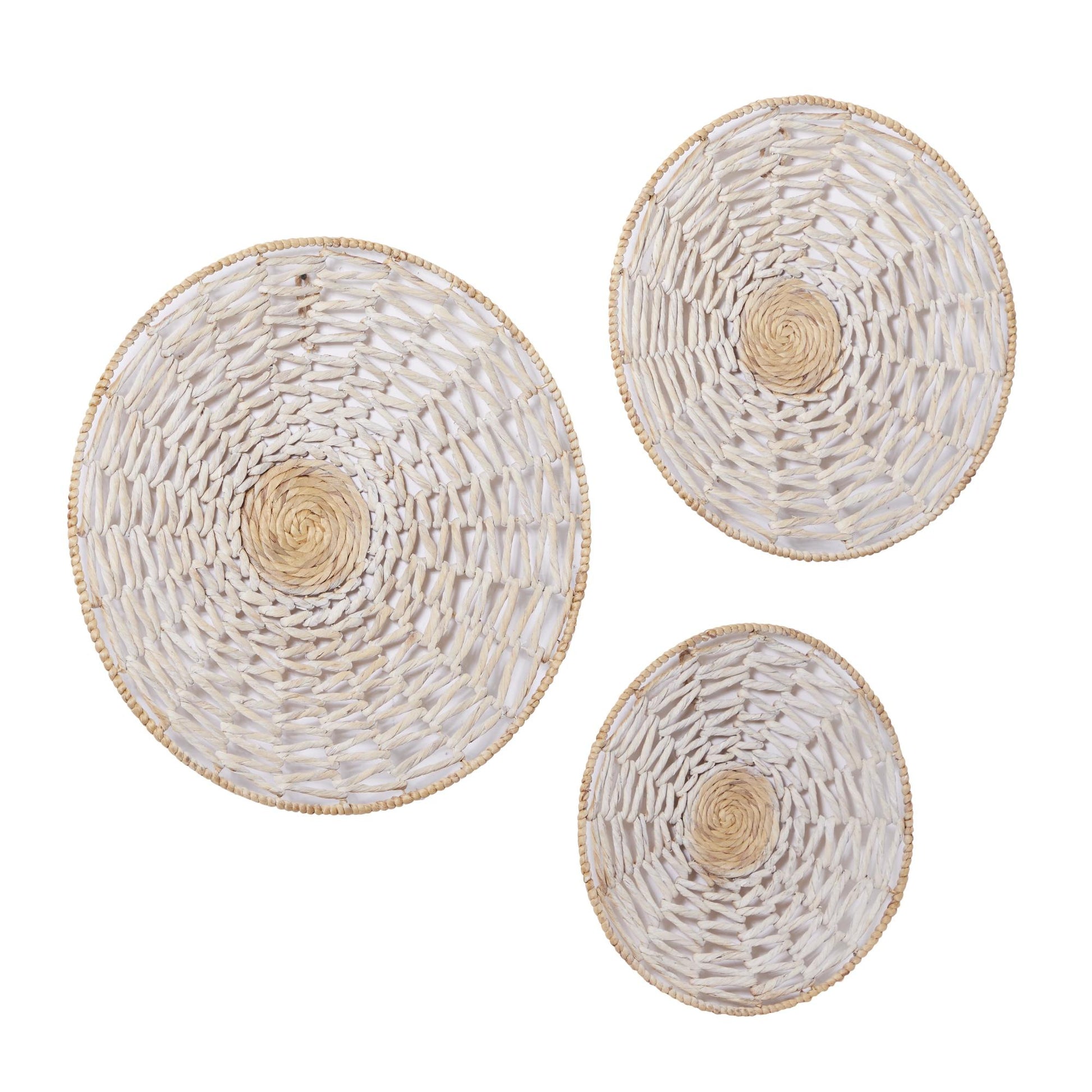 Set of 3 Plate Dried Plant Handmade Woven Basket Home Wall Decor Set of 3 20", 24", 28"H