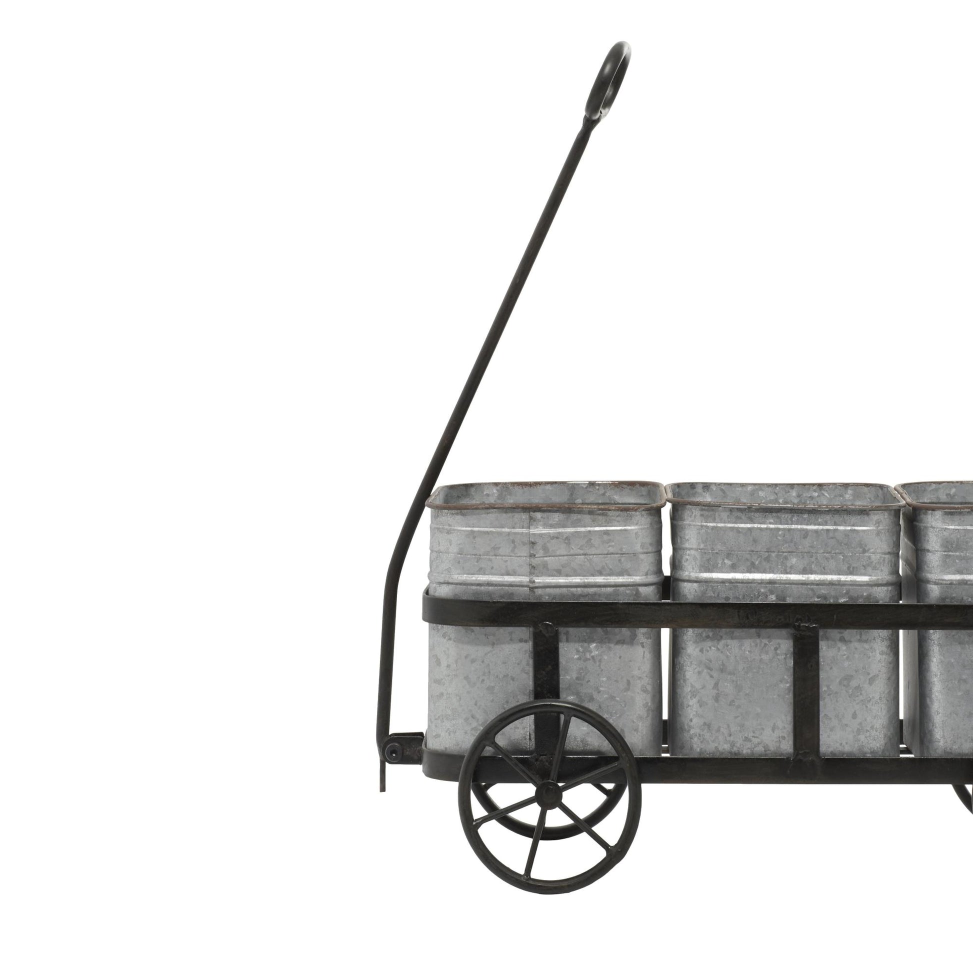 Silver Metal Wagon Indoor Outdoor Planter