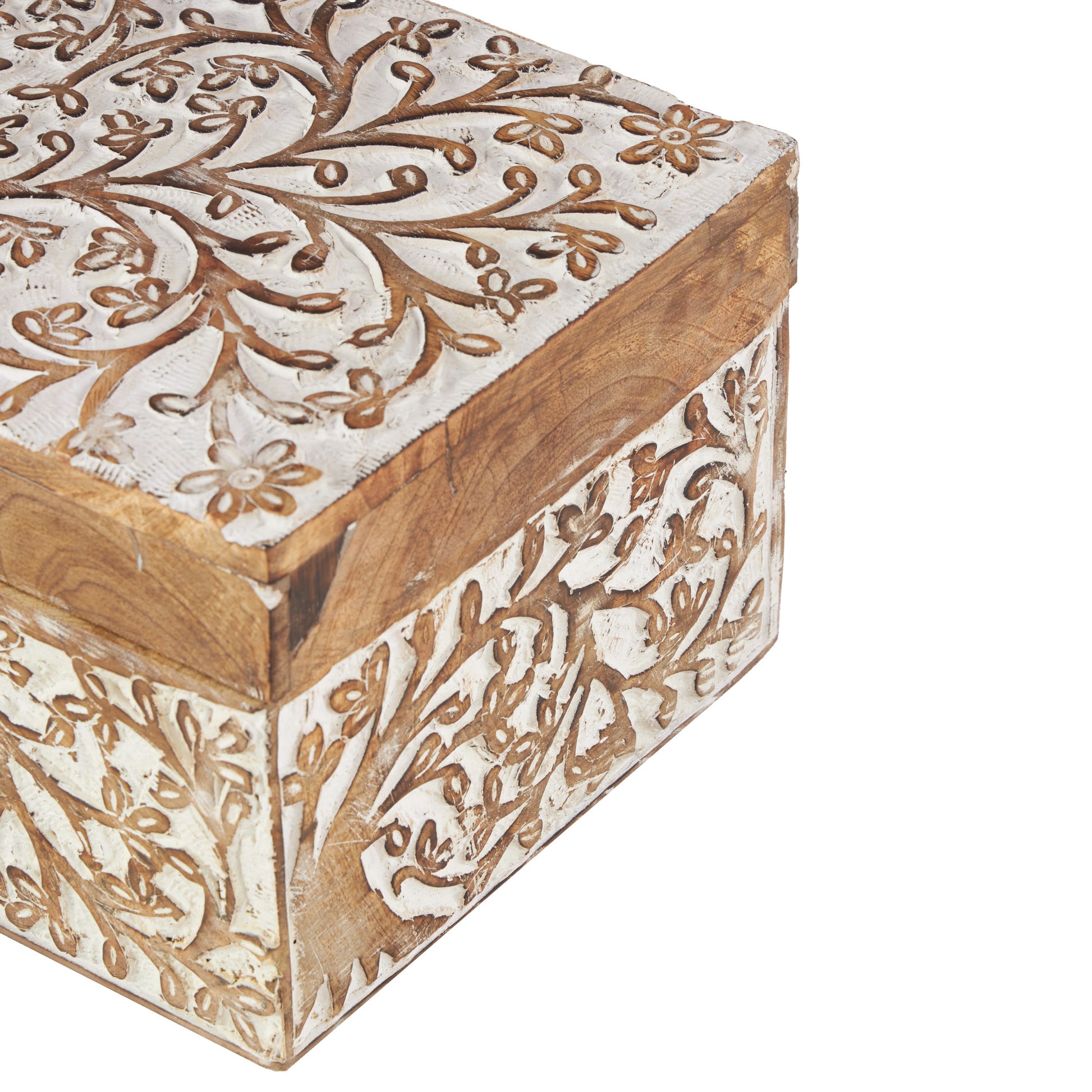 Set of 3 Tree Brown Mango Wood Carved Decorative Box with White Backing