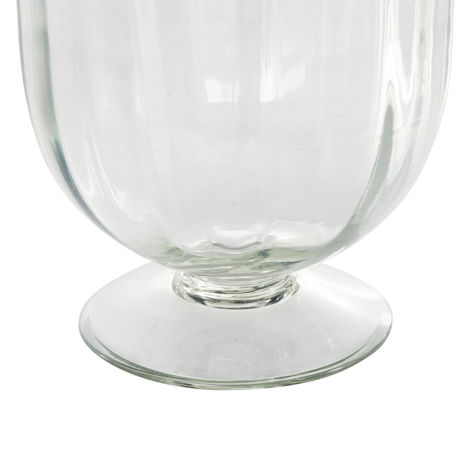 Clear Glass Ribbed Fluted Decorative Candle Holder with Elevated Base
