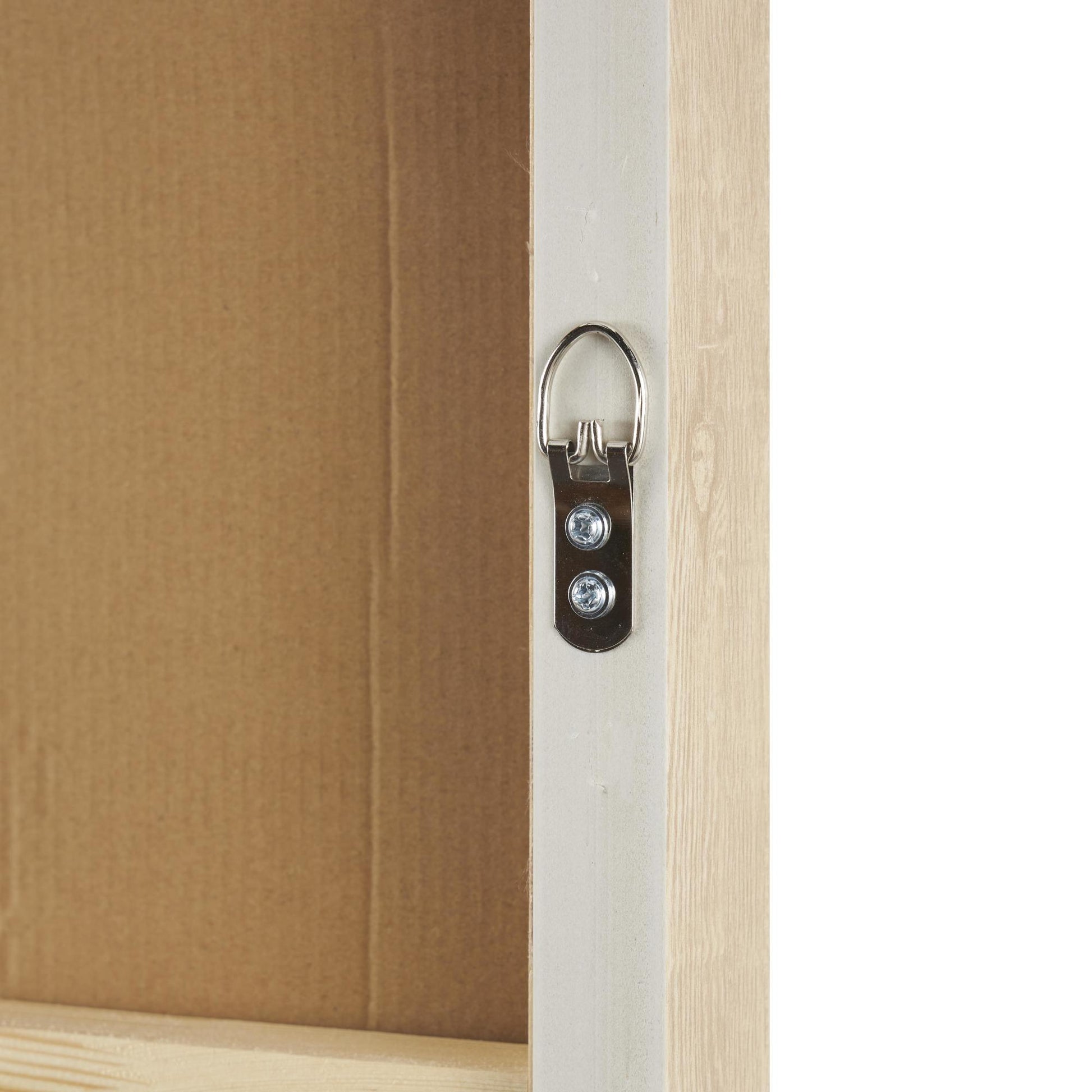 Geometric Brown Wood Textured Living Room Framed Wall Art with Abstract Black and White Shapes and Fabric Backing