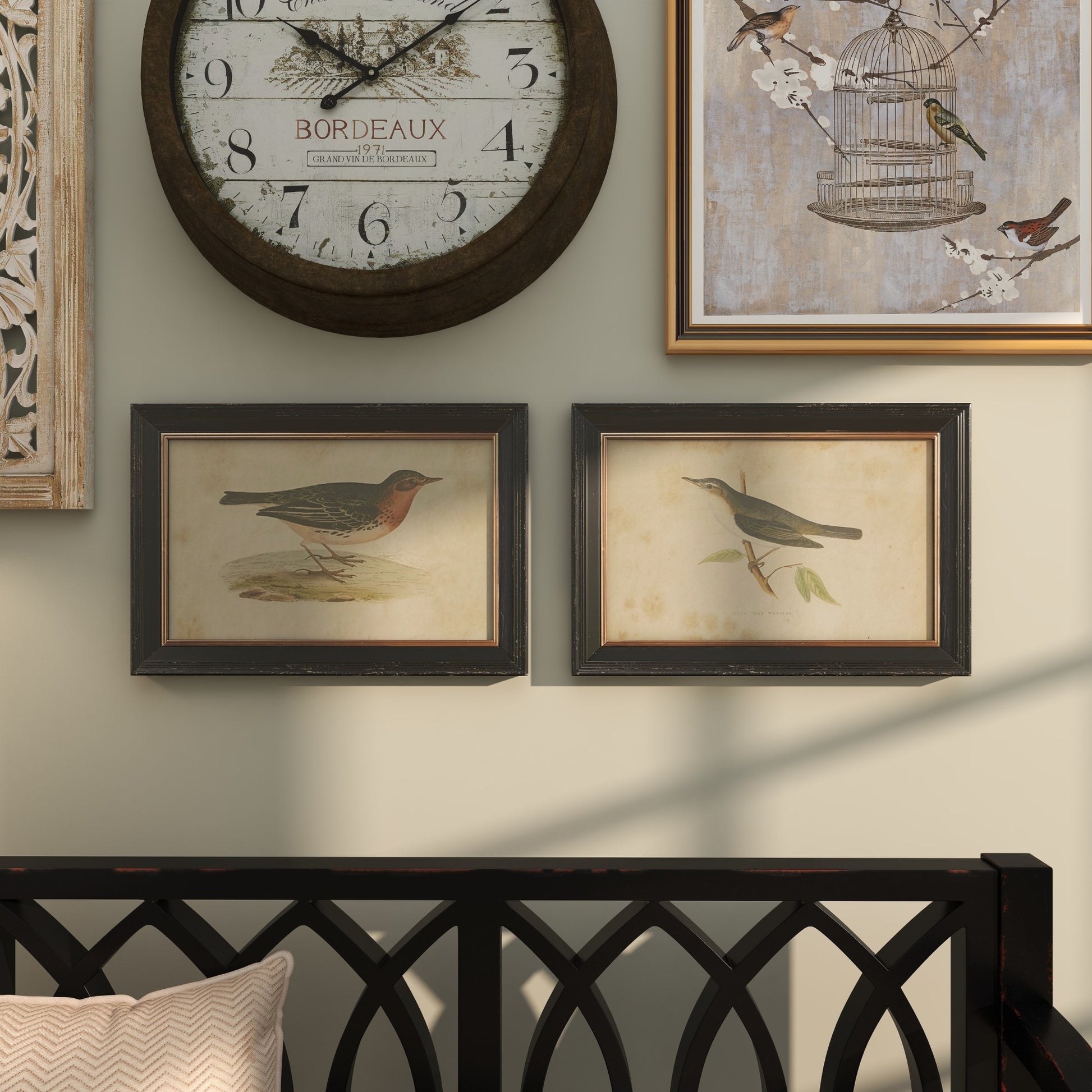 Set of 2 Bird Black Wood Living Room Framed Wall Art with Black Frame