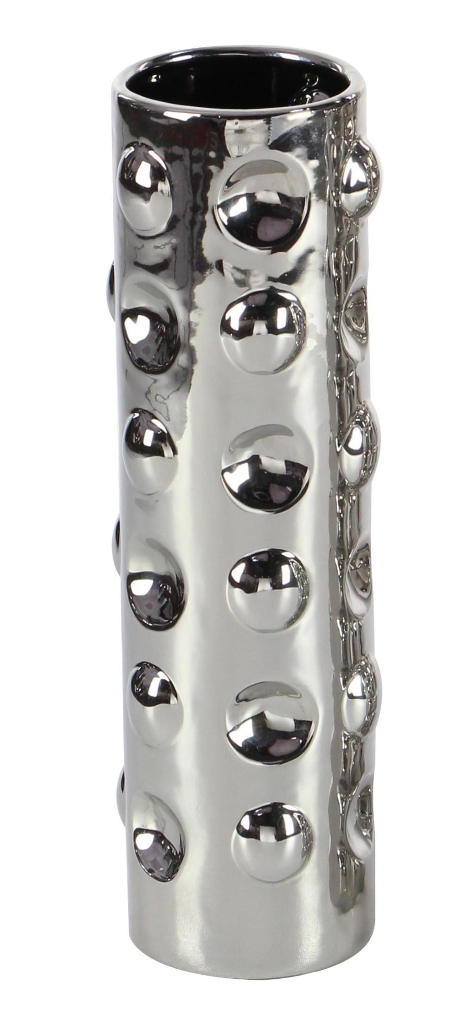 Set of 3 Geometric Silver Ceramic Decorative Vase with Varying Patterns