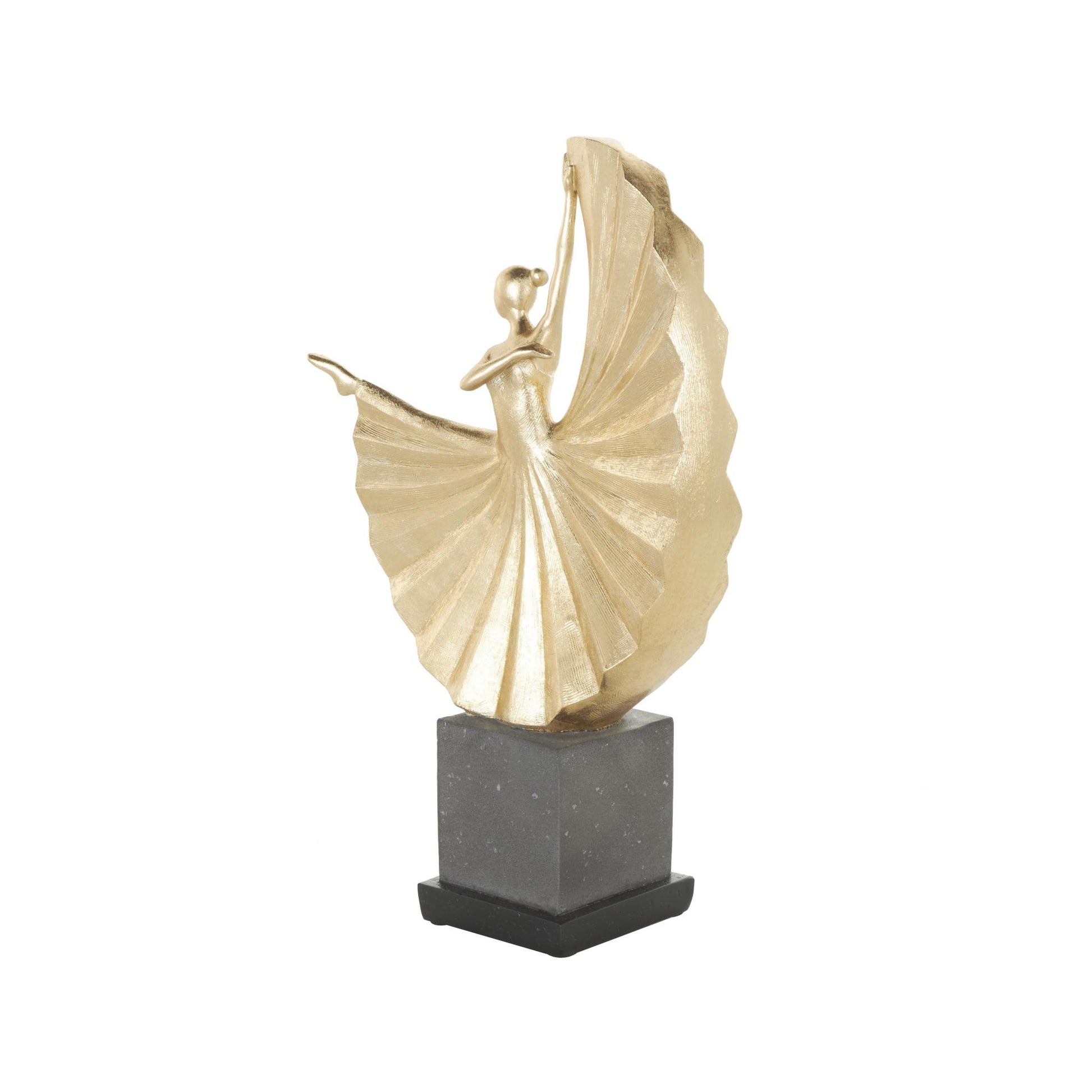 Dancer Gold Polystone Ballet Decorative Sculpture with Elevated Black Base