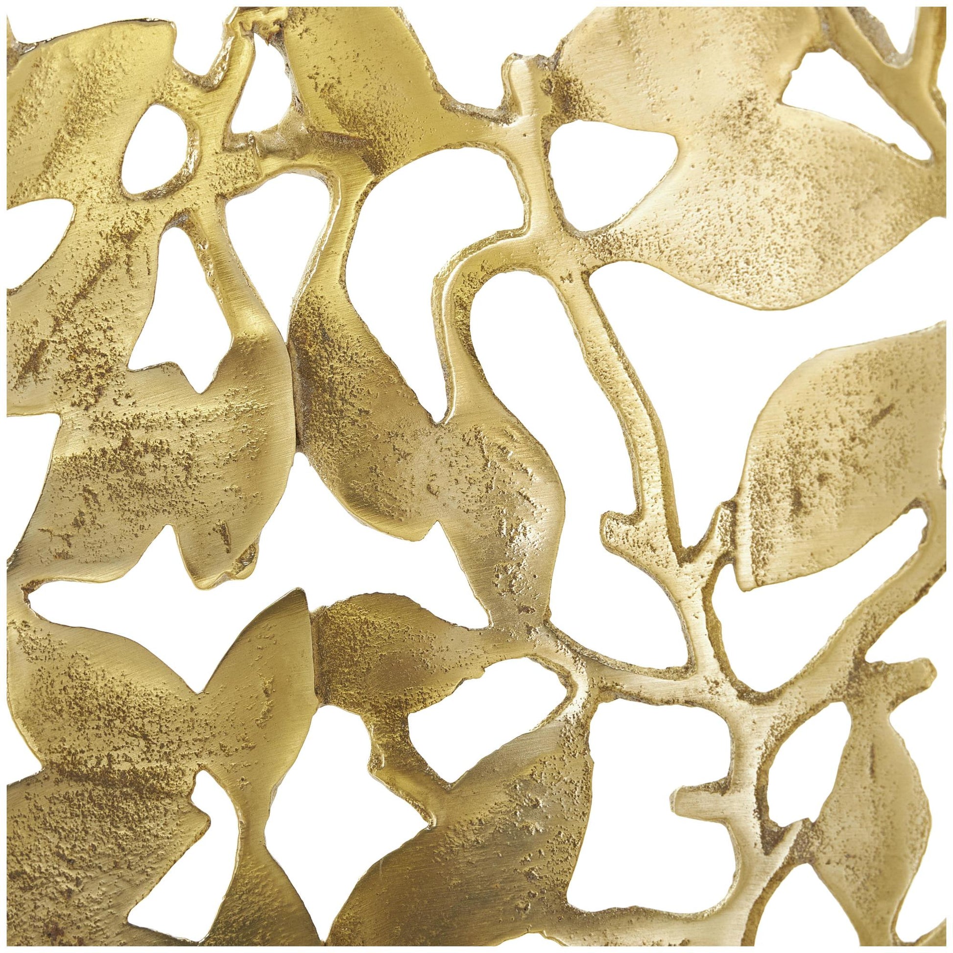 Set of 2 Leaf Gold Aluminum Metal Large Decorative Bowl with White Detailing