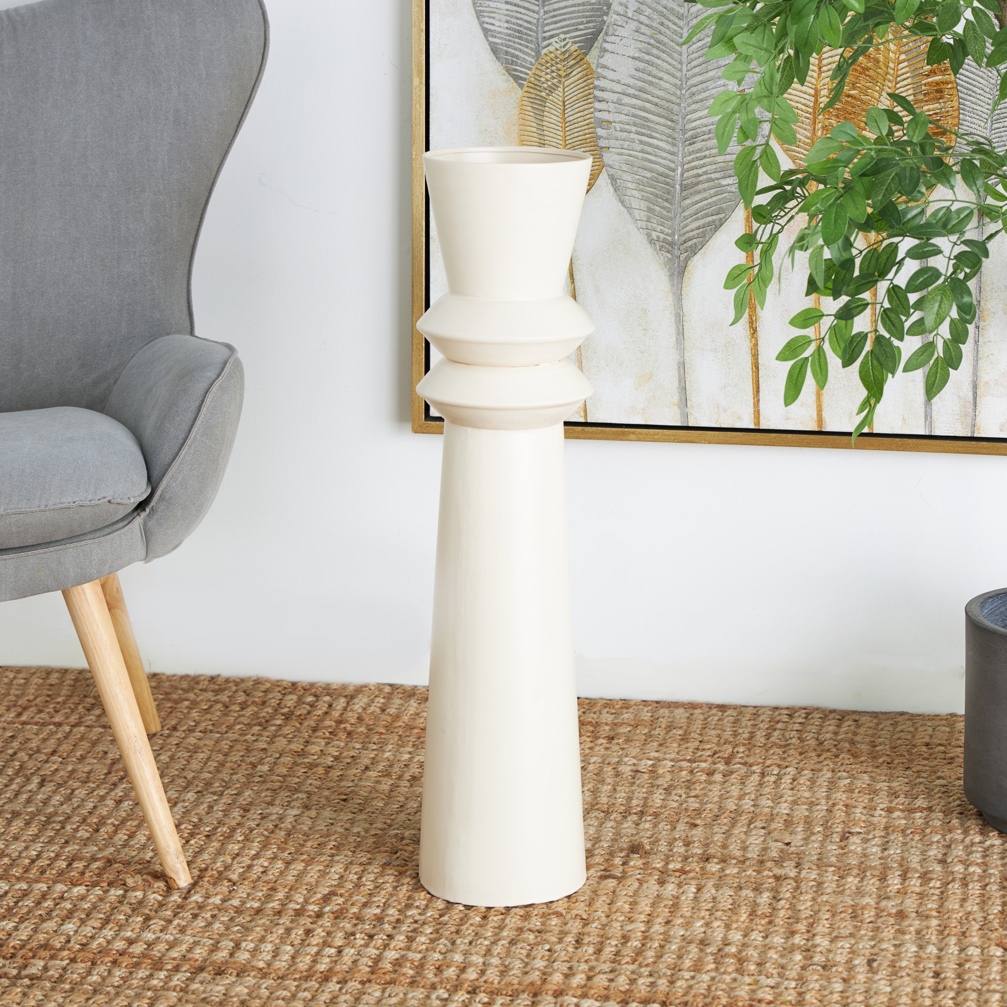 Metal Tall Art Deco Fluted Floor Decorative Vase