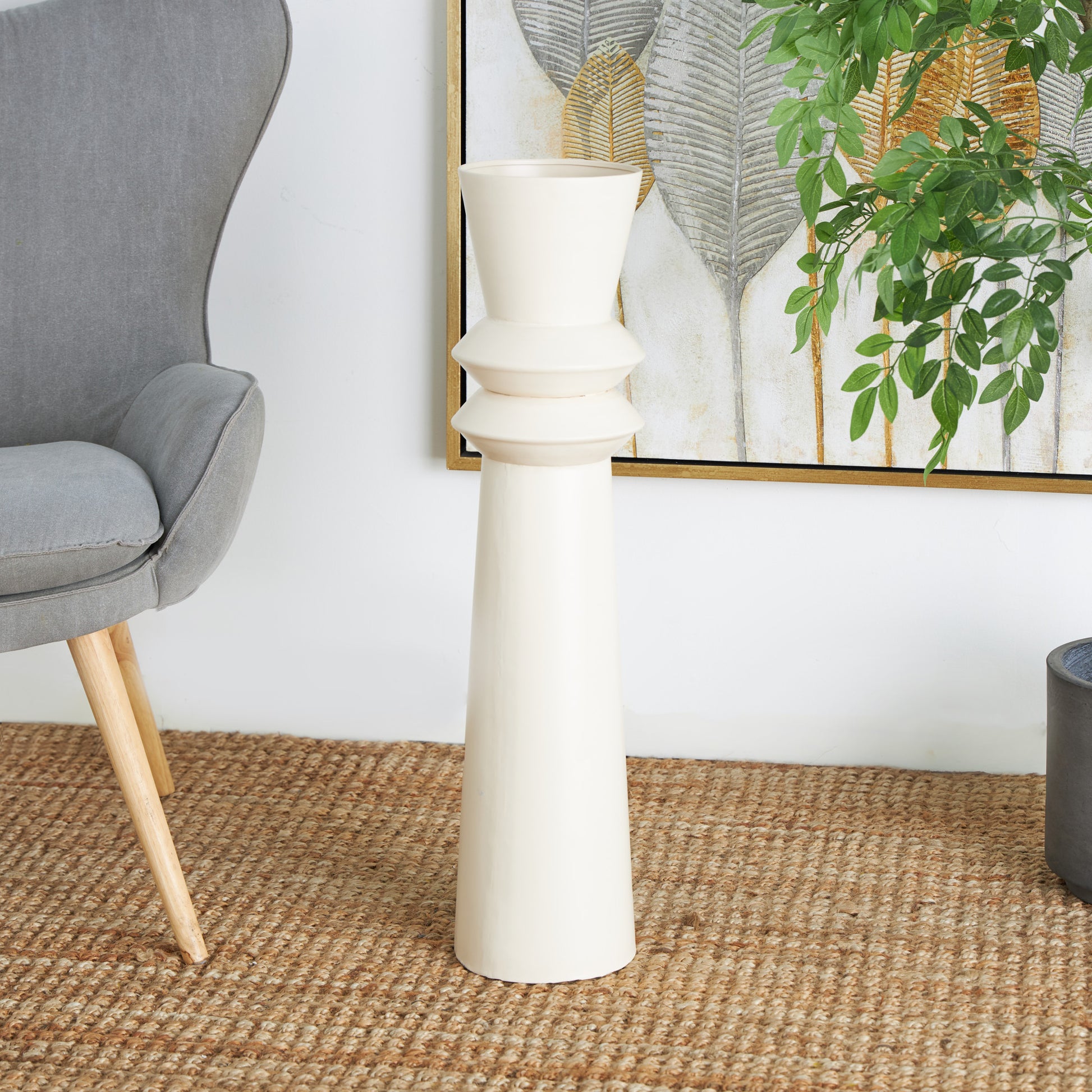 Metal Tall Art Deco Fluted Floor Decorative Vase