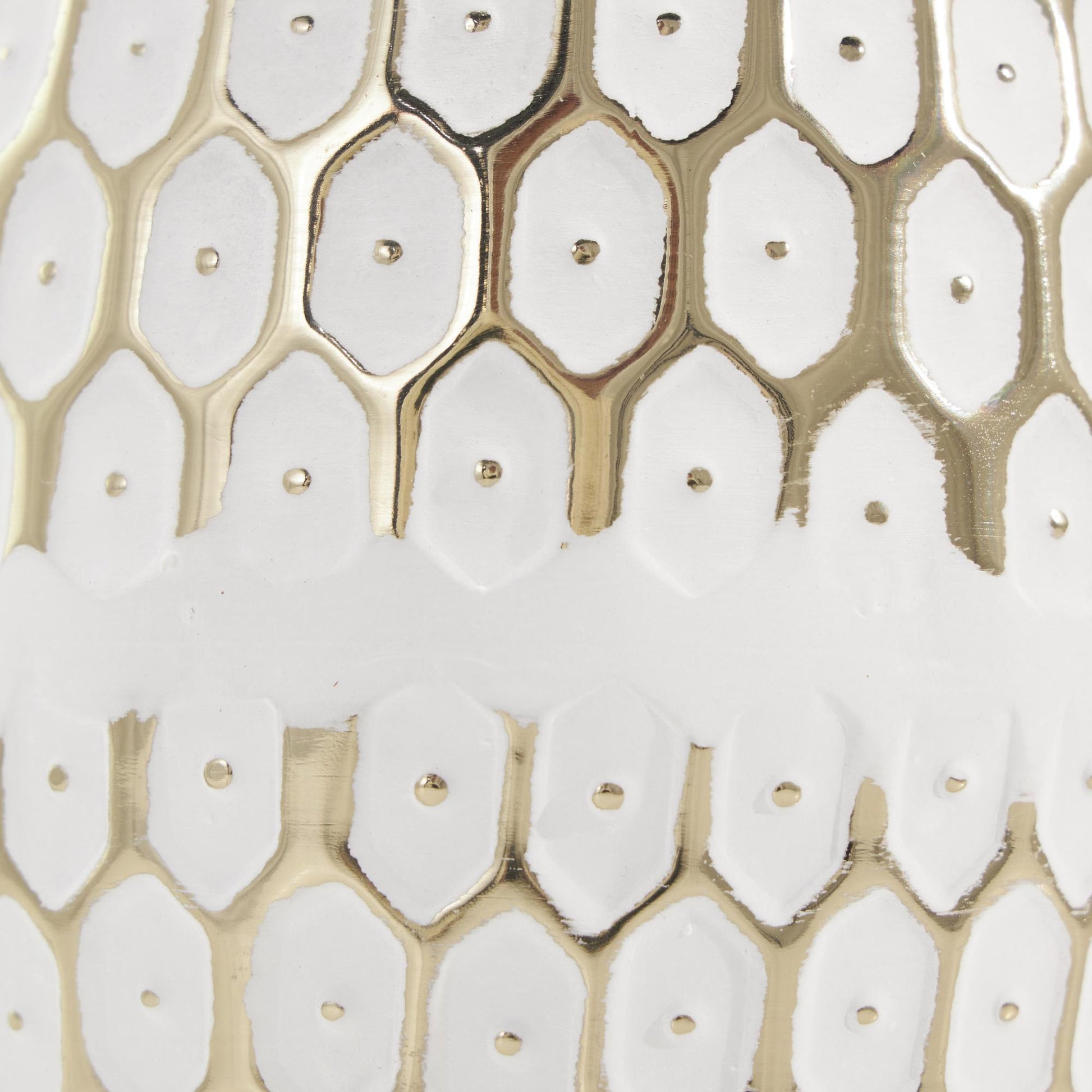 Geometric Gold Metal Geometric Dot Decorative Vase with White Accents