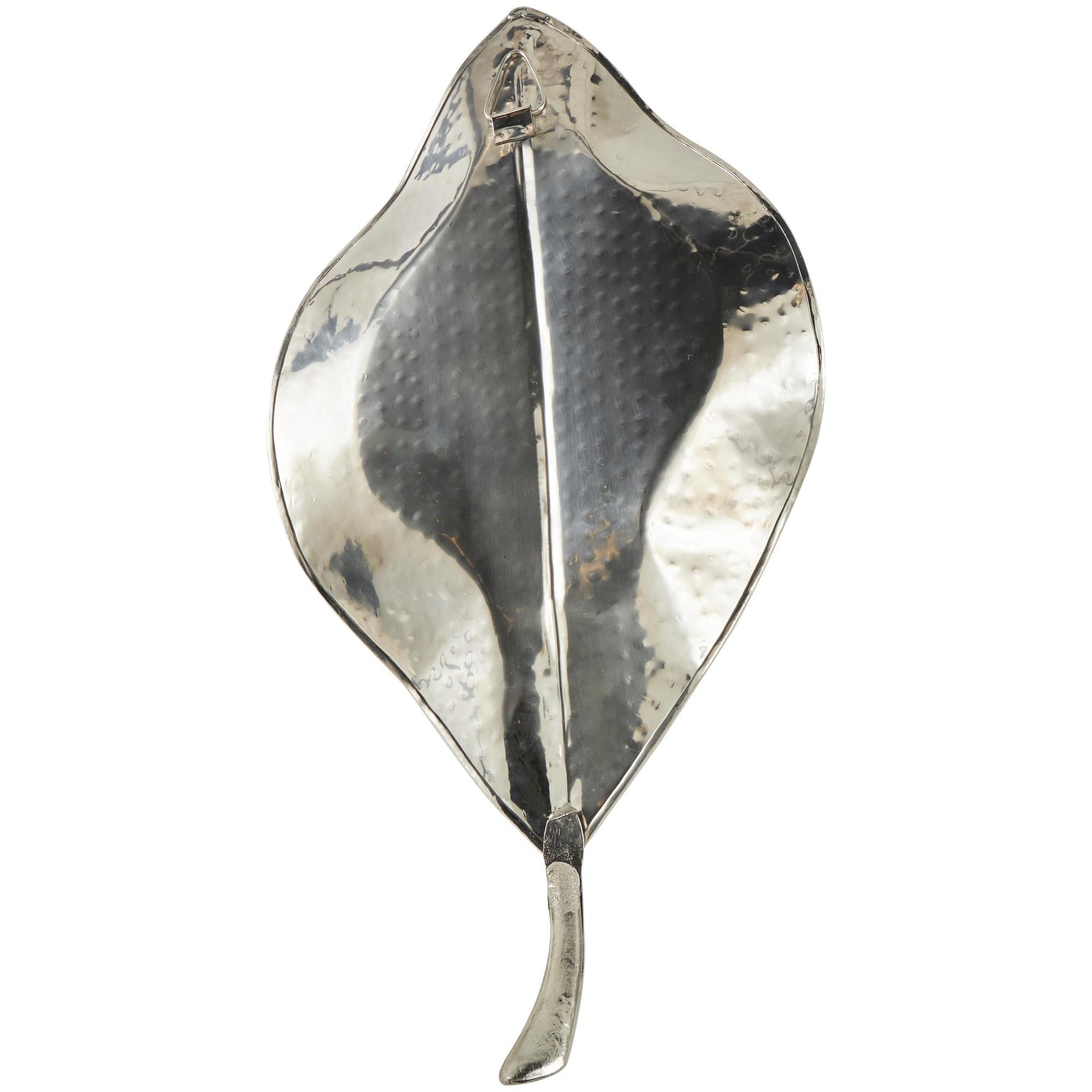 Leaf Silver Stainless Steel Metal Slim Single Candle Indoor Outdoor Wall Sconce with Hammered Design