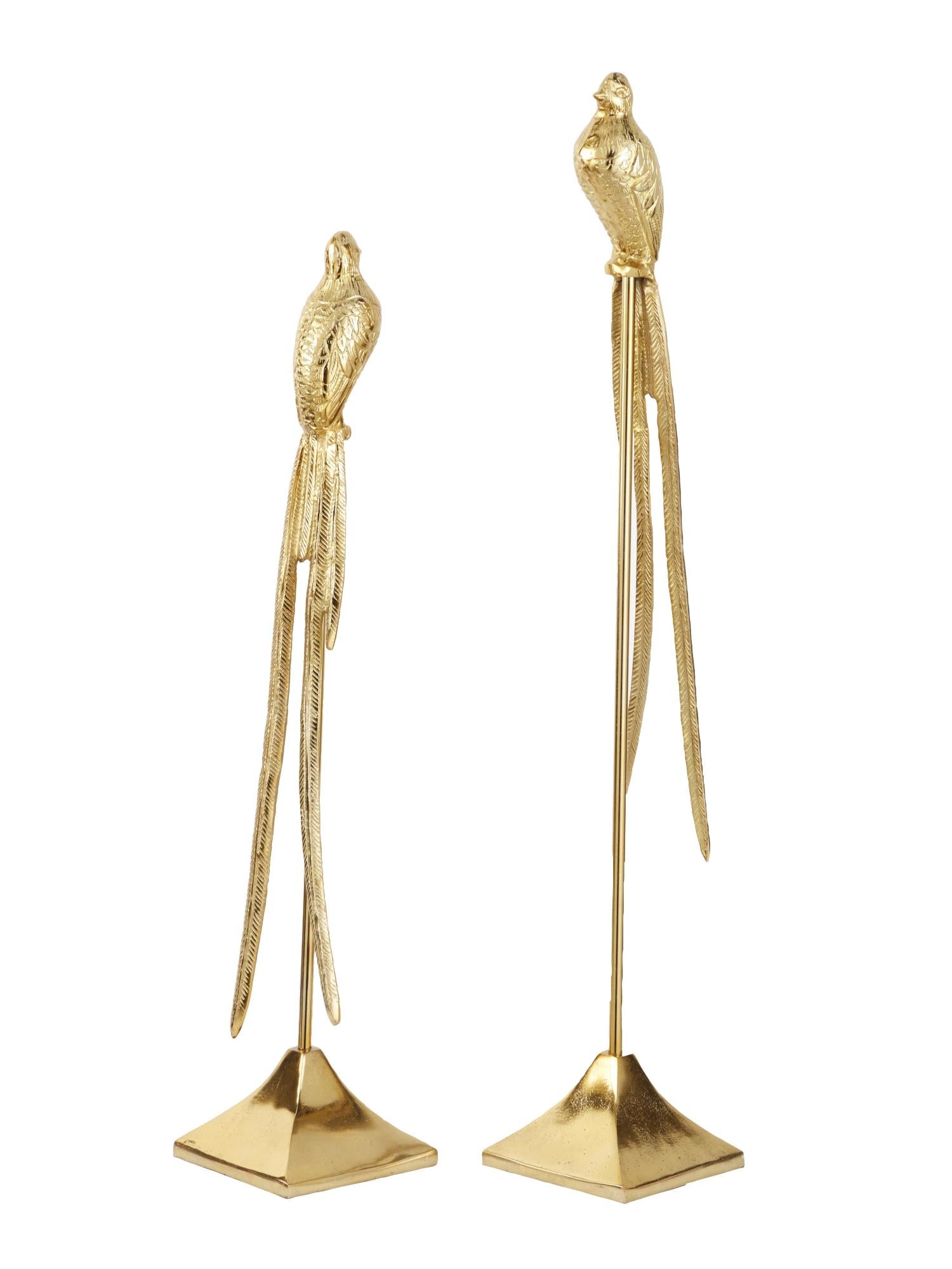 Set of 2 Bird Gold Aluminum Metal Decorative Sculpture