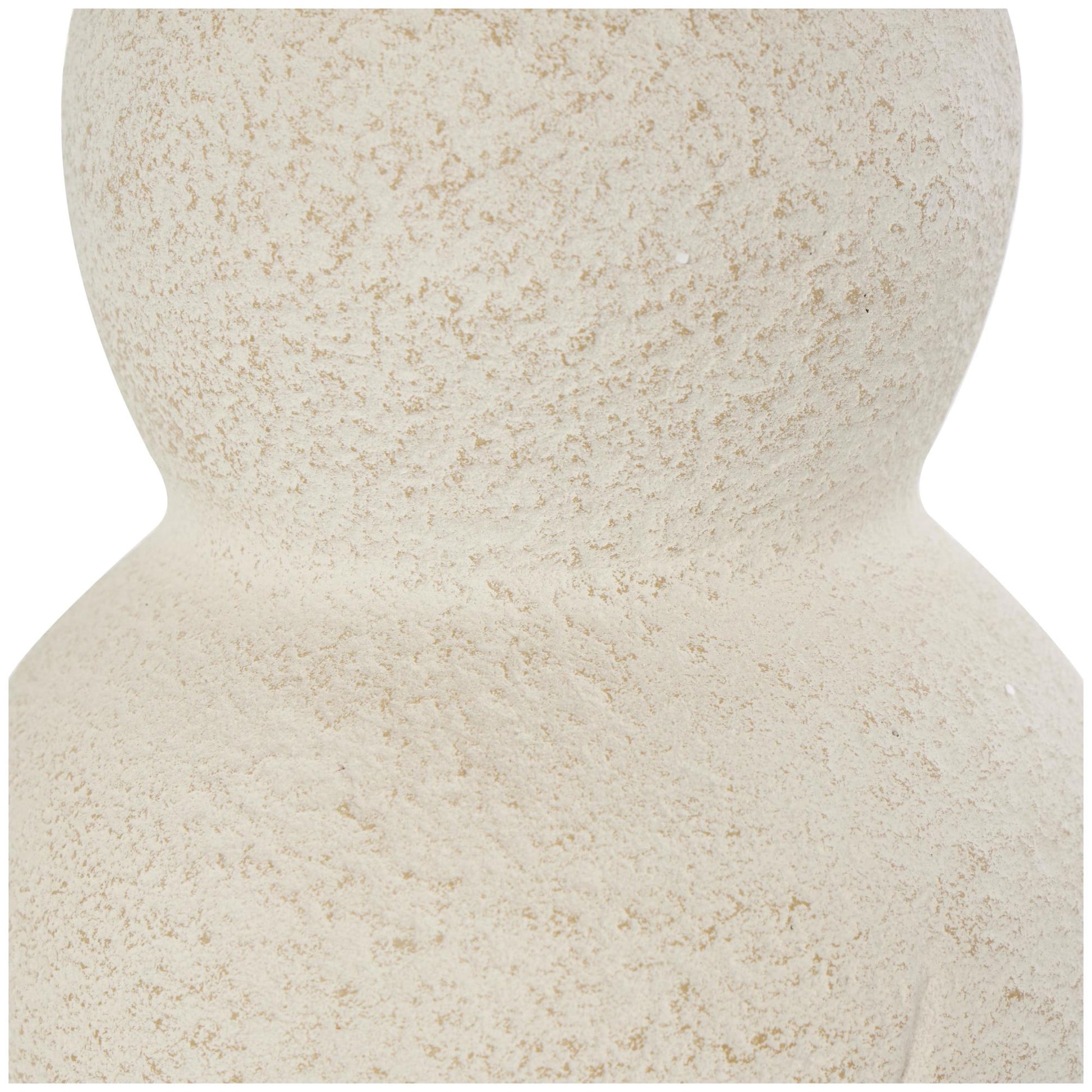 Cream Ceramic Hourglass Textured Decorative Vase with Brown Distressing