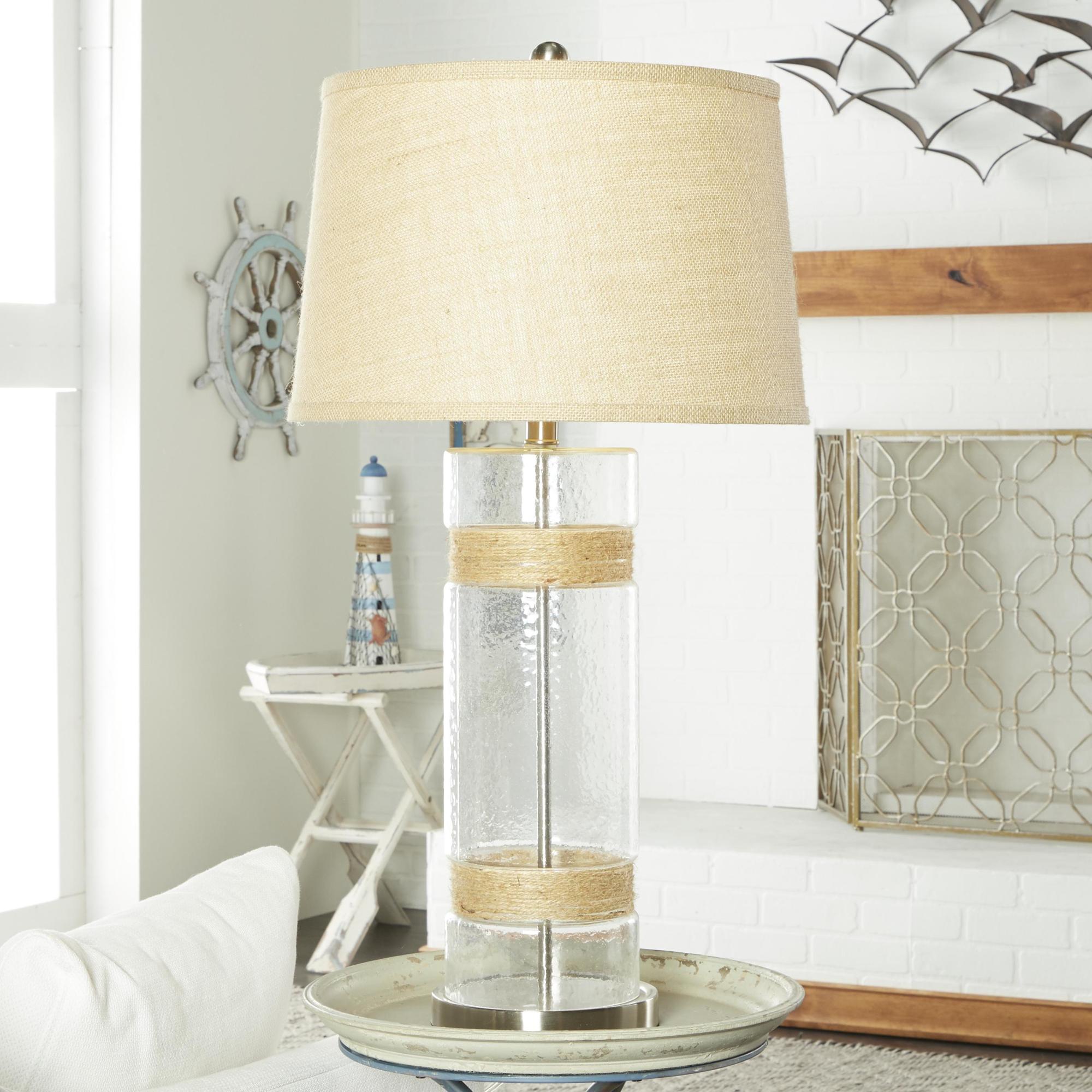 Set of 2 Brown Glass Room Table Lamp with Wrapped Jute Rope