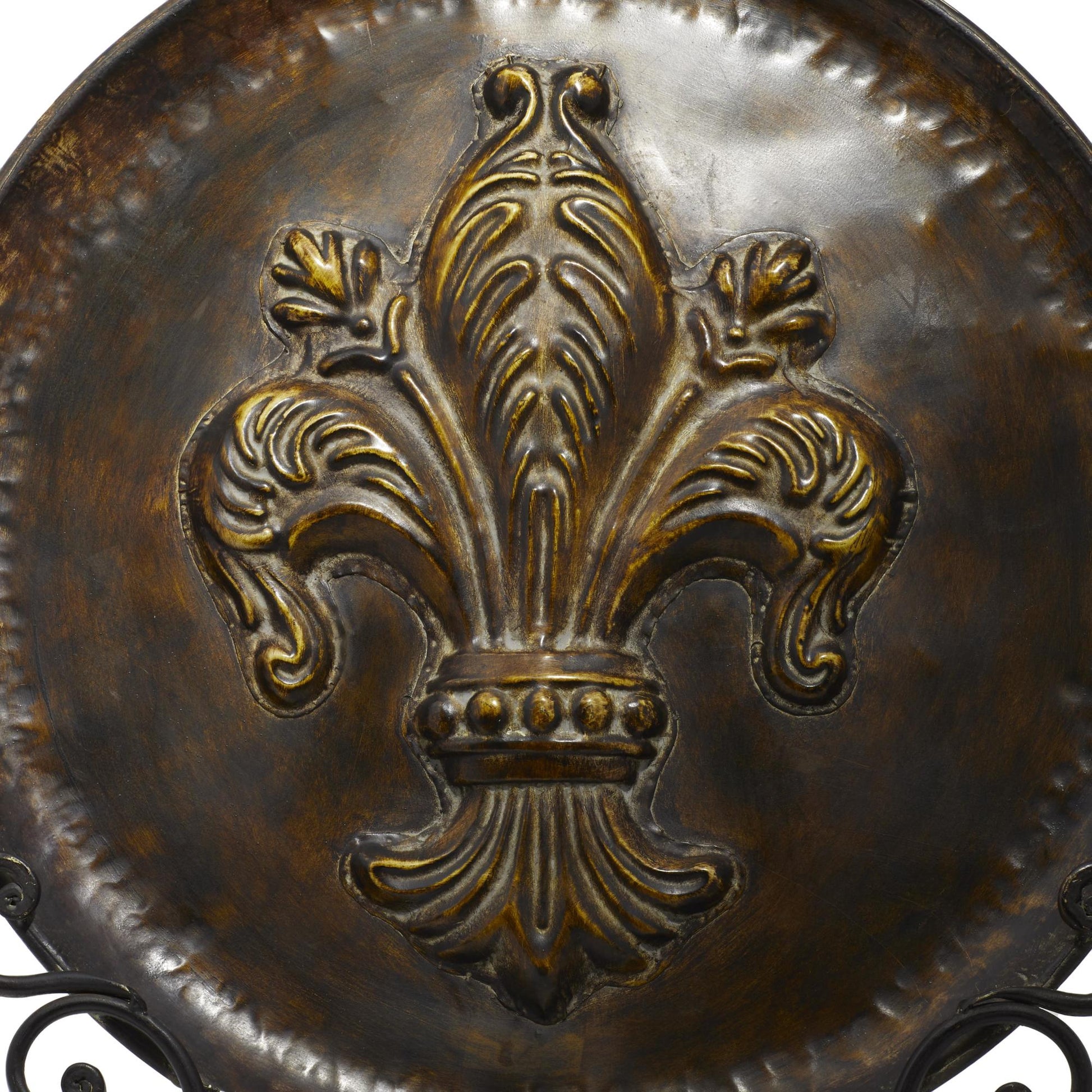 Fleur De Lis Brown Metal Embossed Detail Decorative Charger with Stand