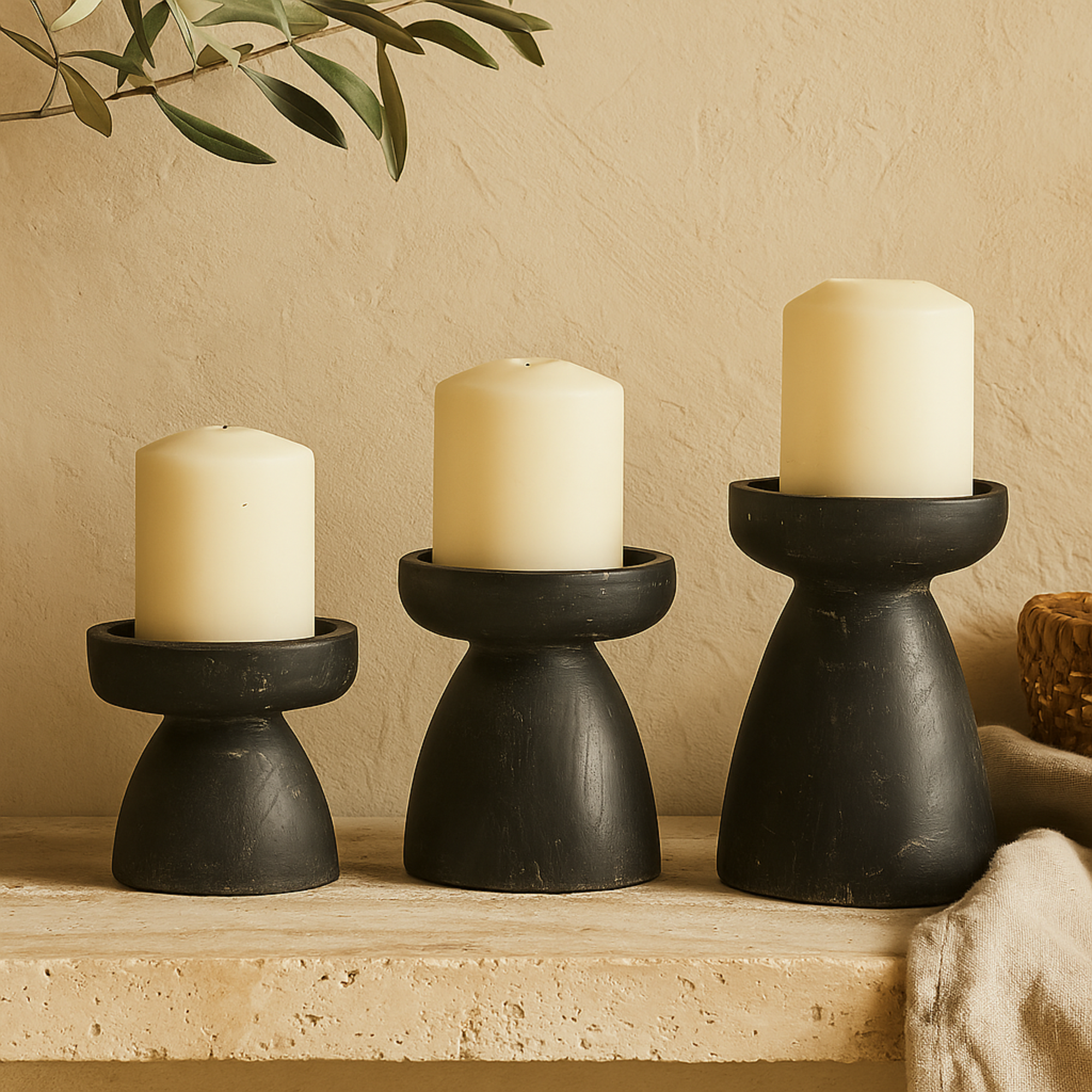 Set of 3 Wood Decorative Candle Holder Set of 3 6", 5", 4"H