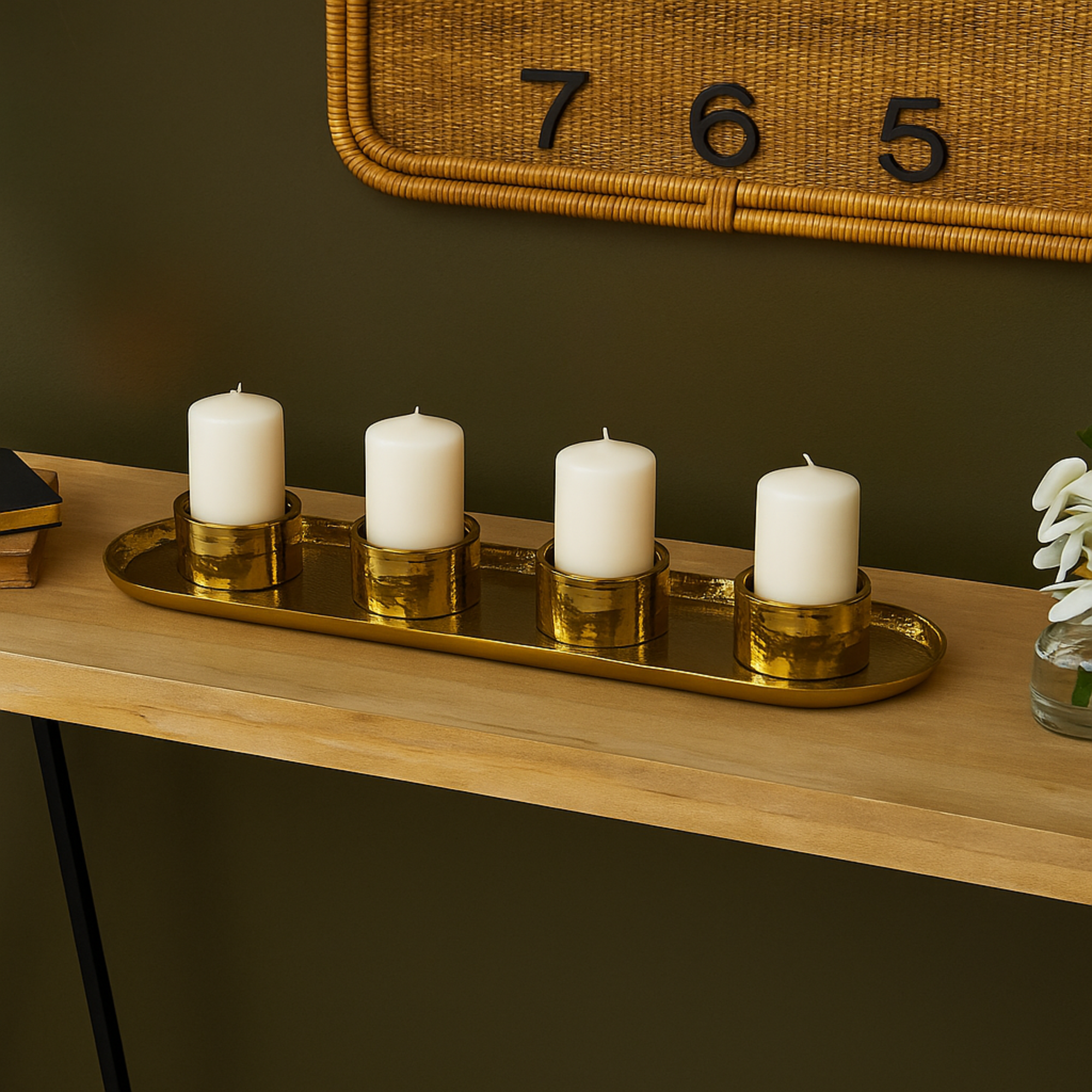 Stainless Steel Metal 4 Candle Decorative Candelabra with Attached Tray