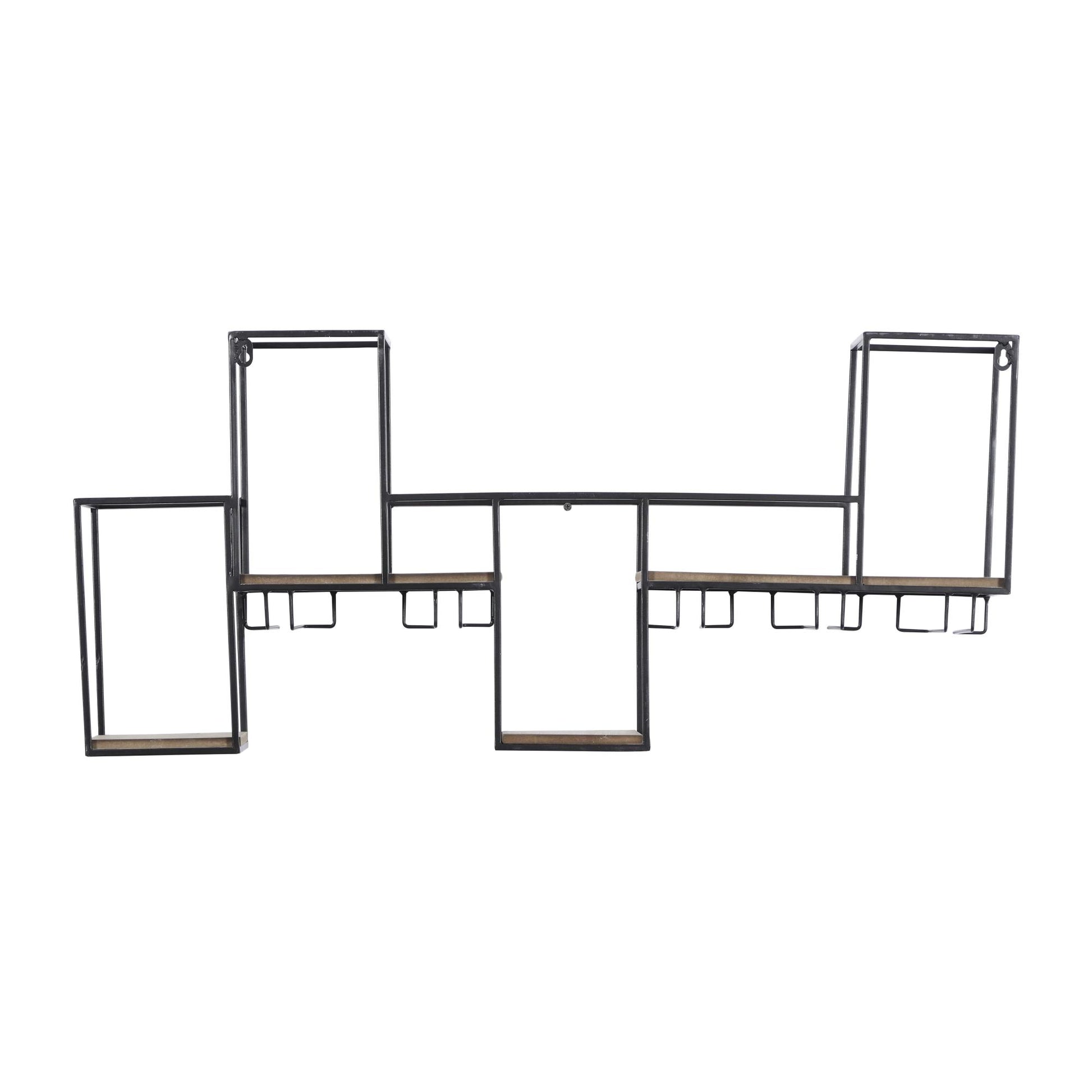Geometric Black Metal 7 Bottle Display Wall Wine Rack with 5 Glass Holder Slots