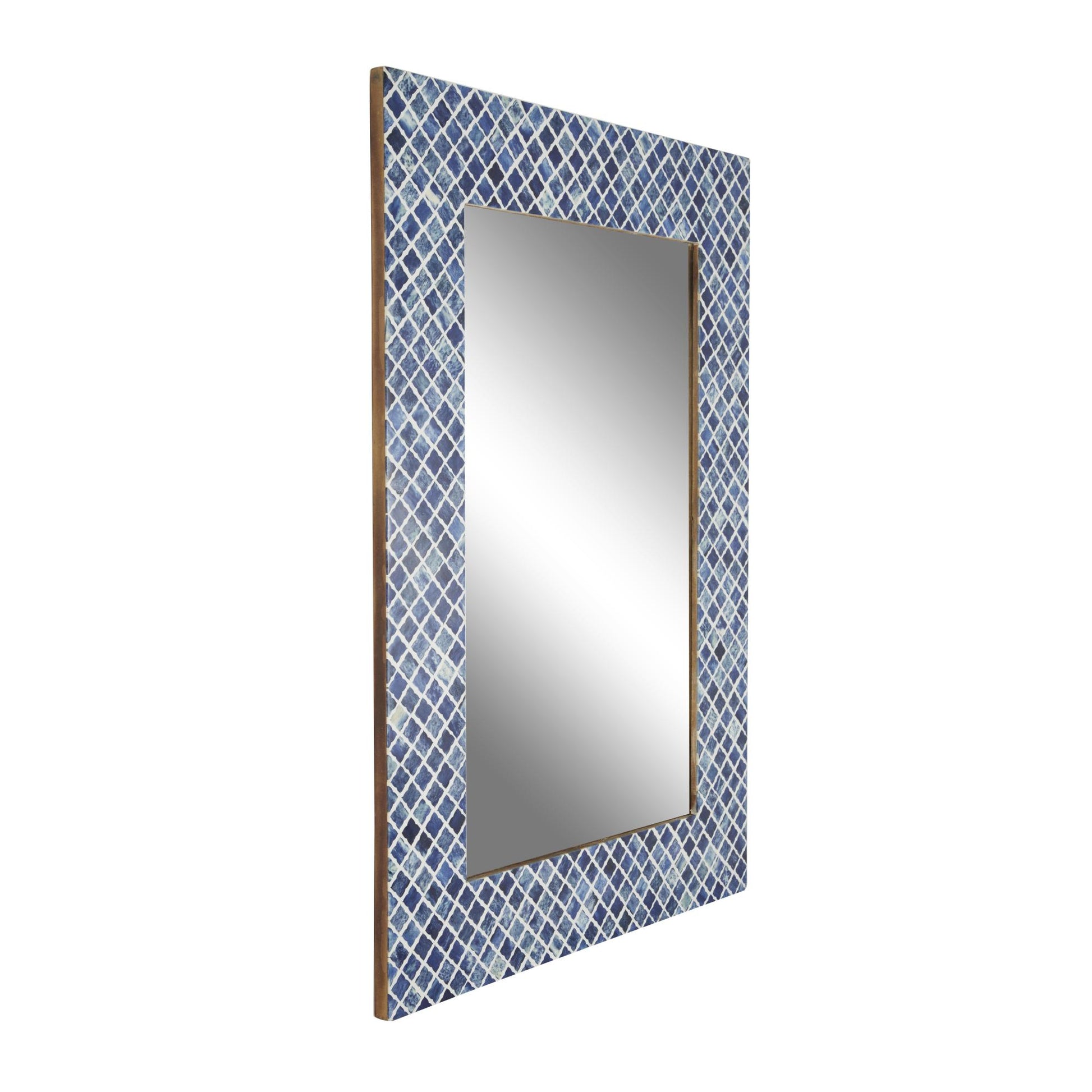 Blue Bone Quatrefoil Bone Inlay Room Wall Mirror