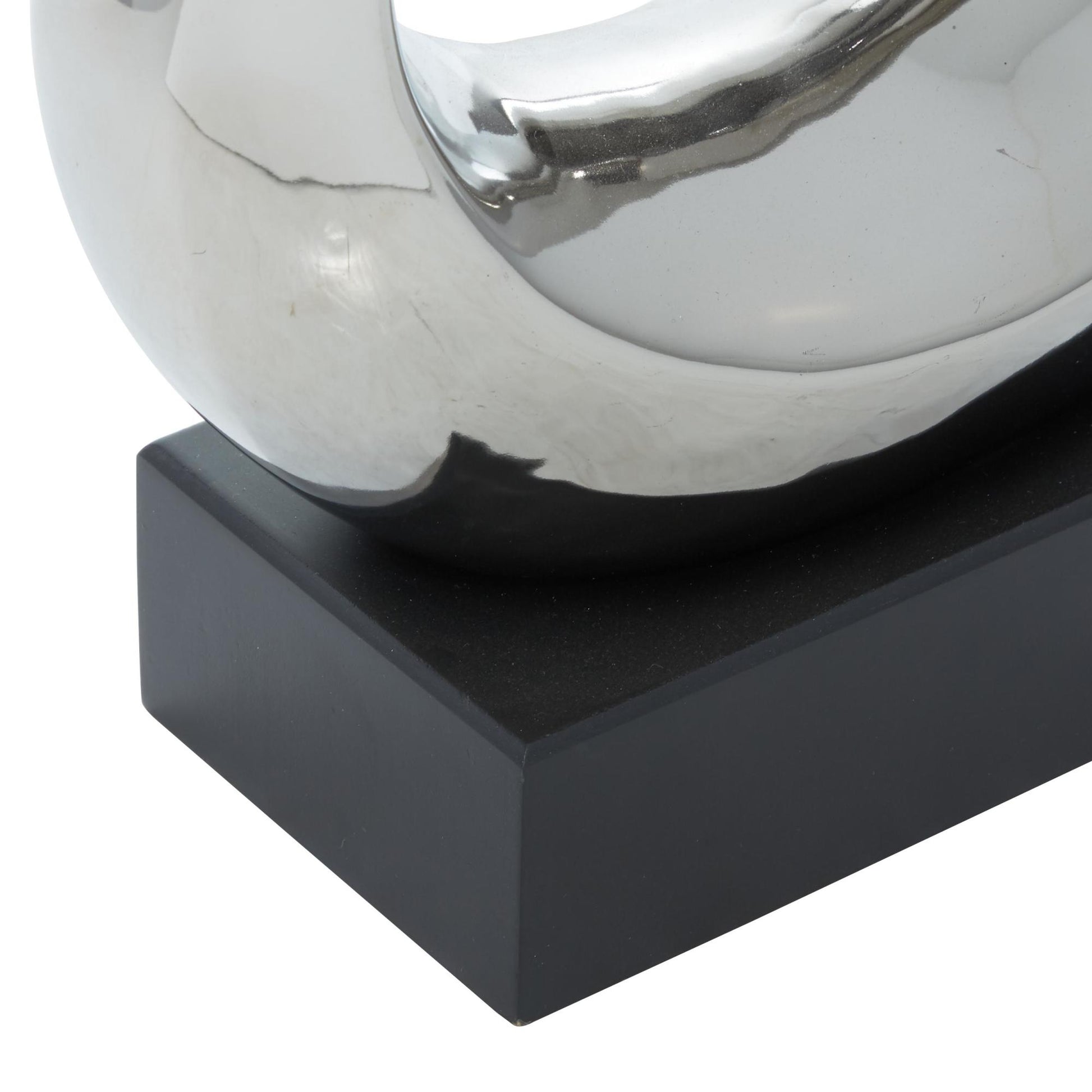 Abstract Silver Ceramic Swirl Decorative Sculpture with Black Base