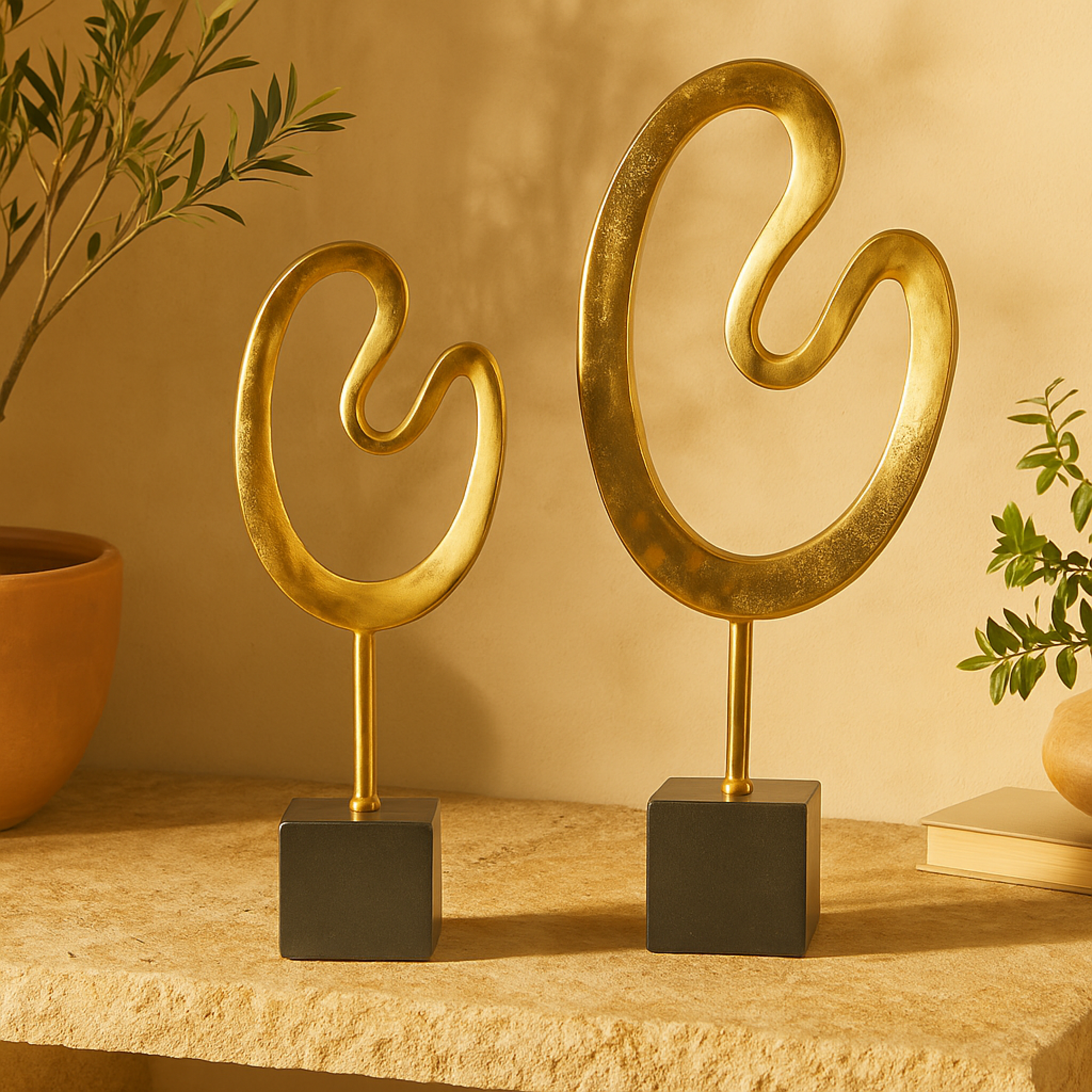 CosmoLiving by Cosmopolitan Set of 2 Abstract Marble Decorative Sculpture with Black Base