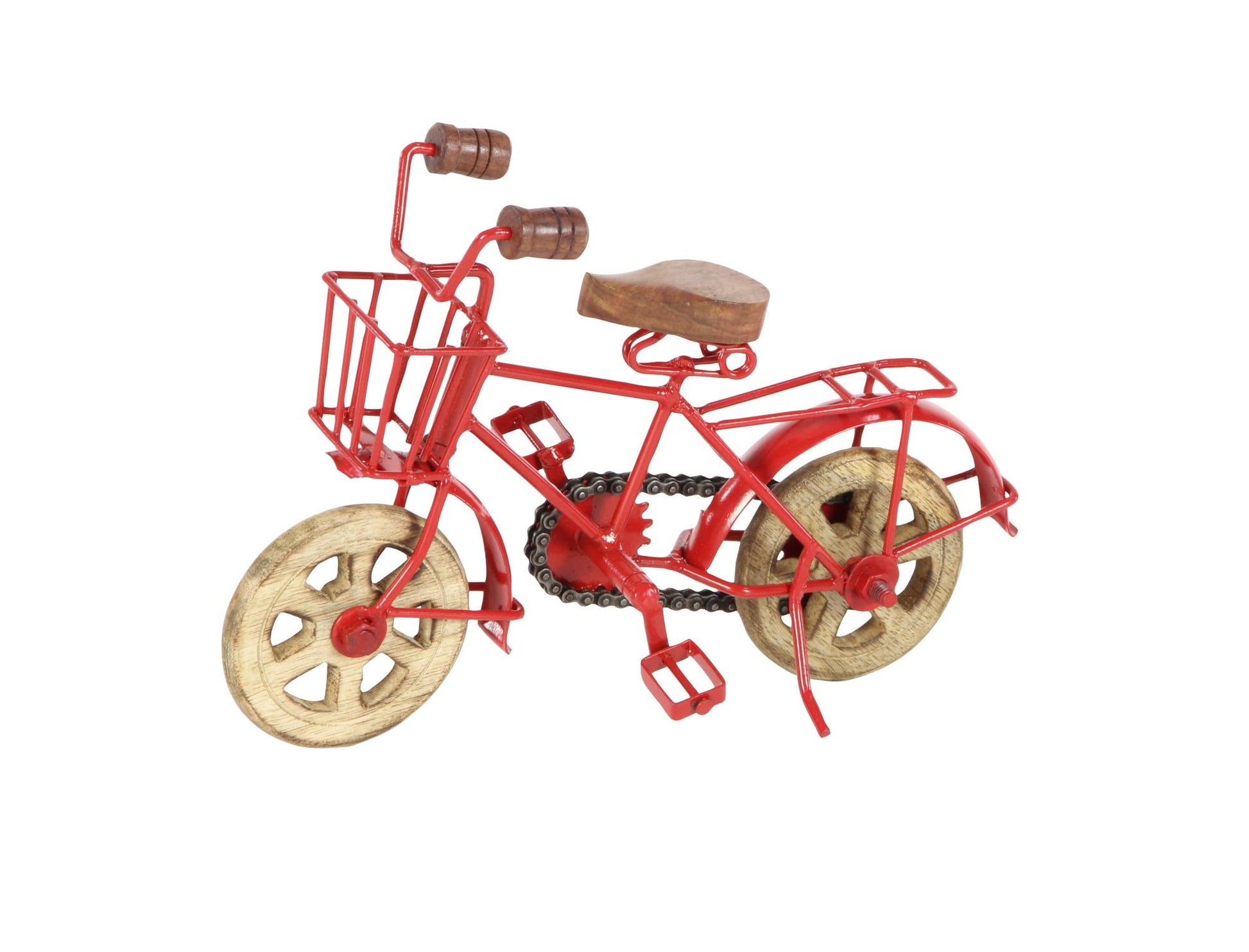 Set of 3 Bike Multi Colored Metal Decorative Sculpture with Wood Wheels