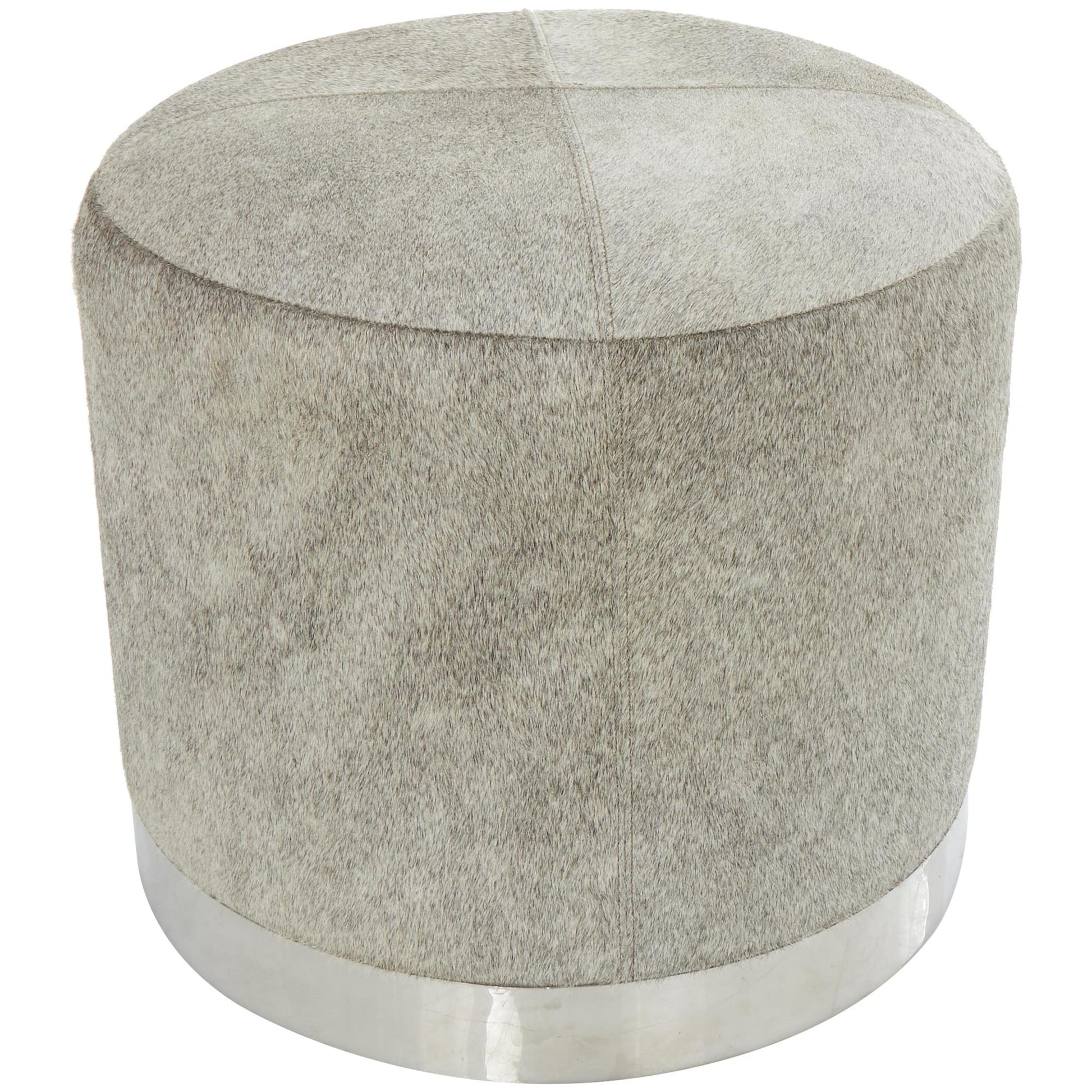 Gray Leather Patchwork Living Room Stool with Silver Metal Base