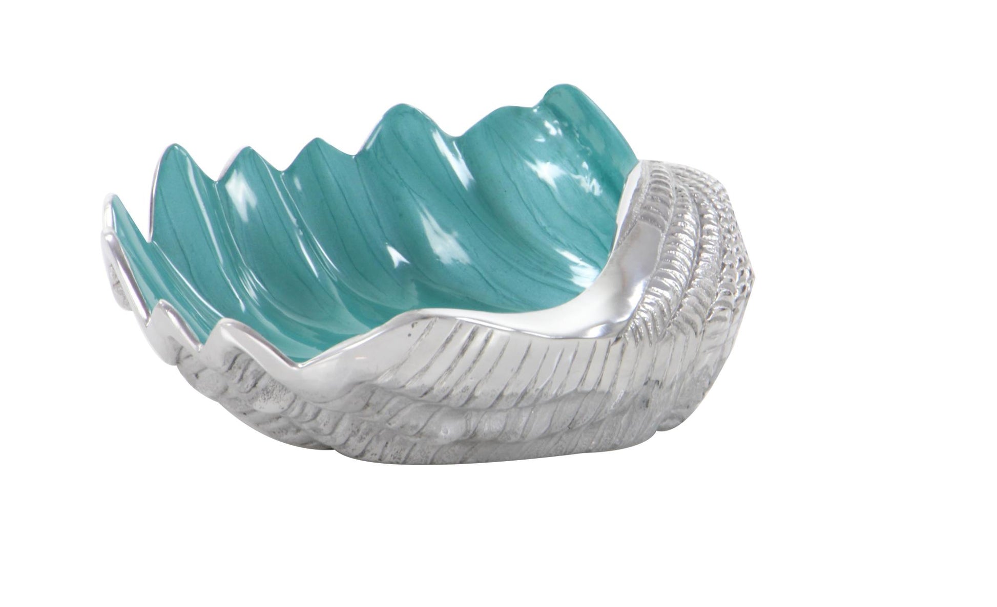 Shell Teal Aluminum Metal Shell Decorative Serving Bowl with Enamel Interior