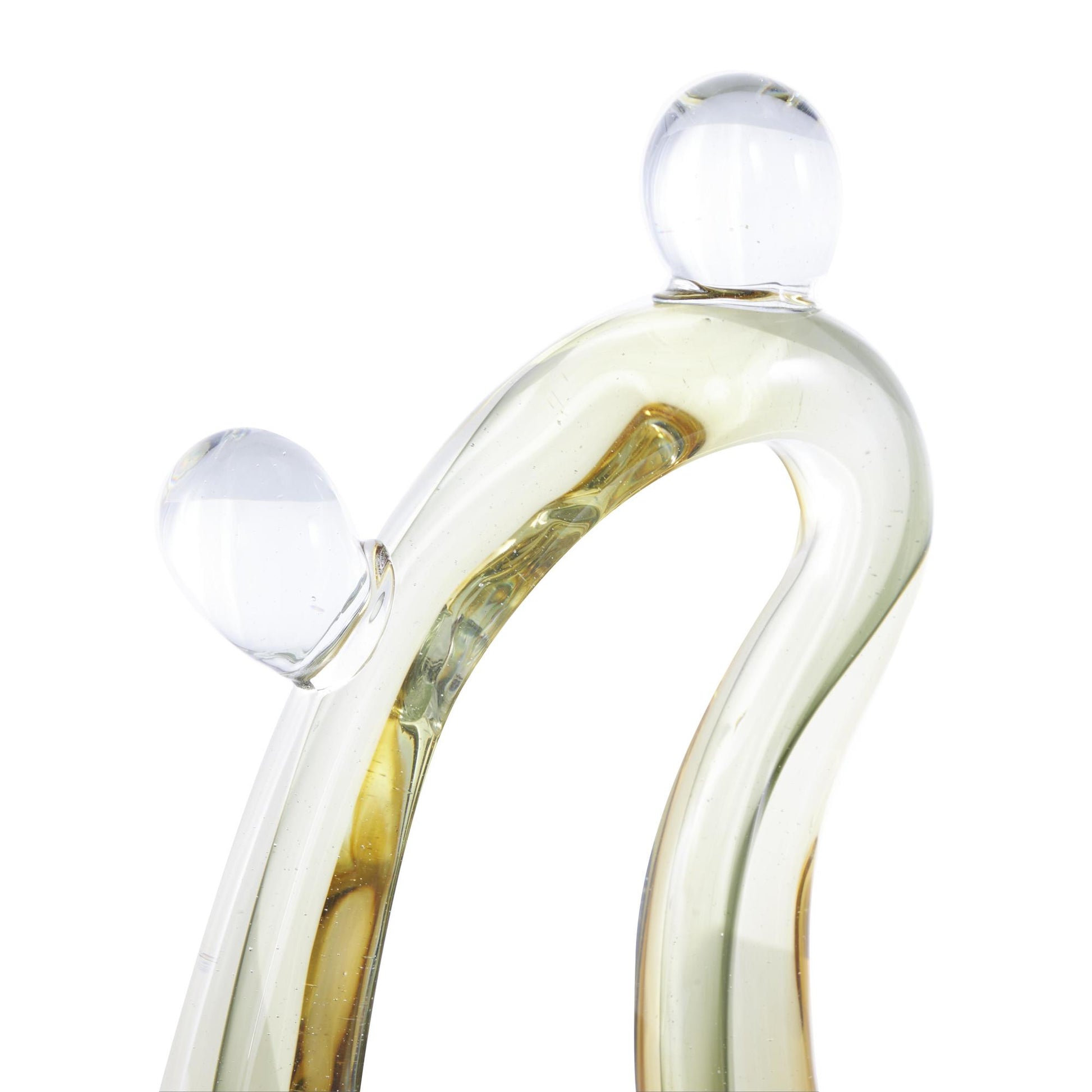 Abstract Orange Glass Curved Cutout Ombre Decorative Sculpture with 2 Small Orbs