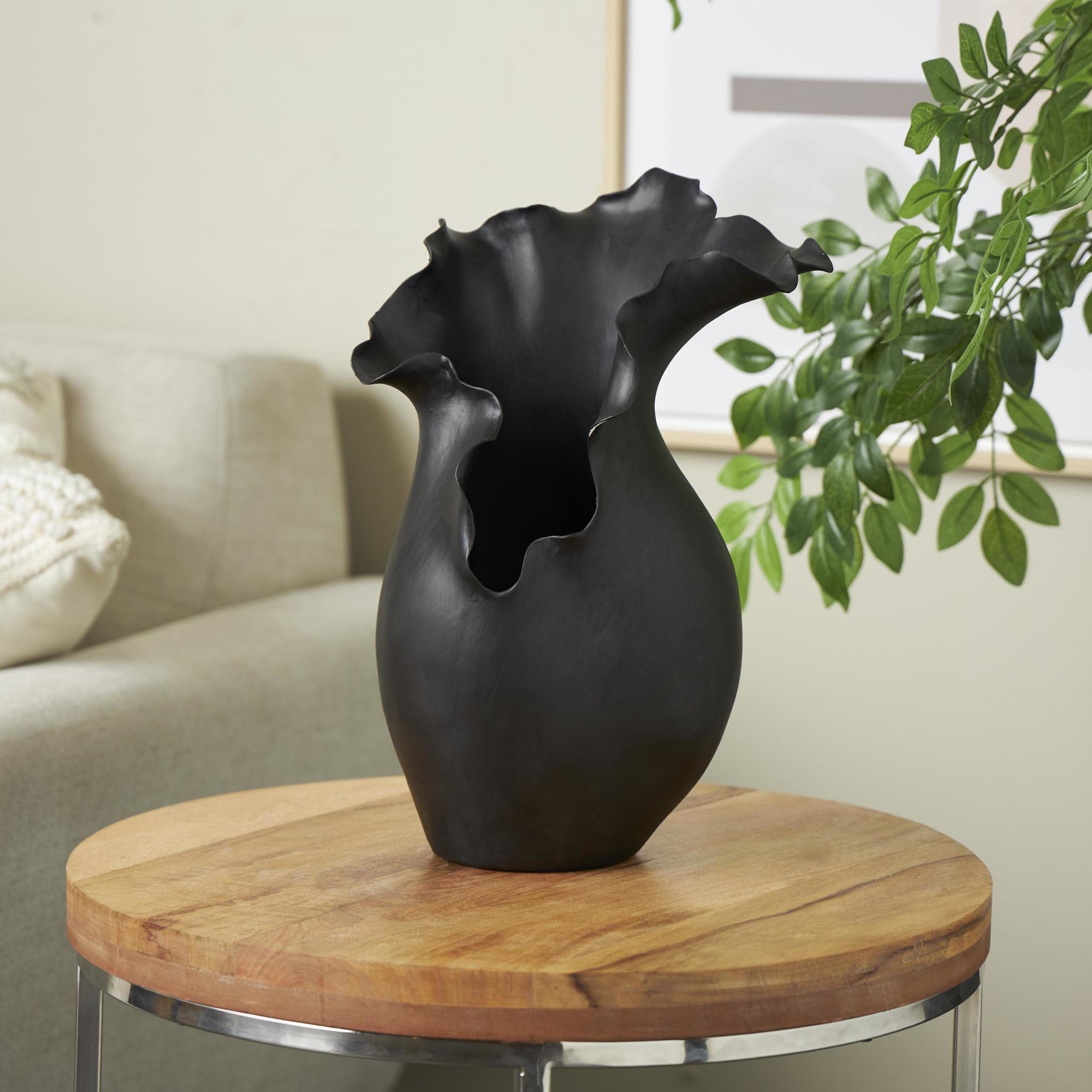 Abstract Ceramic Floral Inspired Decorative Vase with Wavy Folded Rim