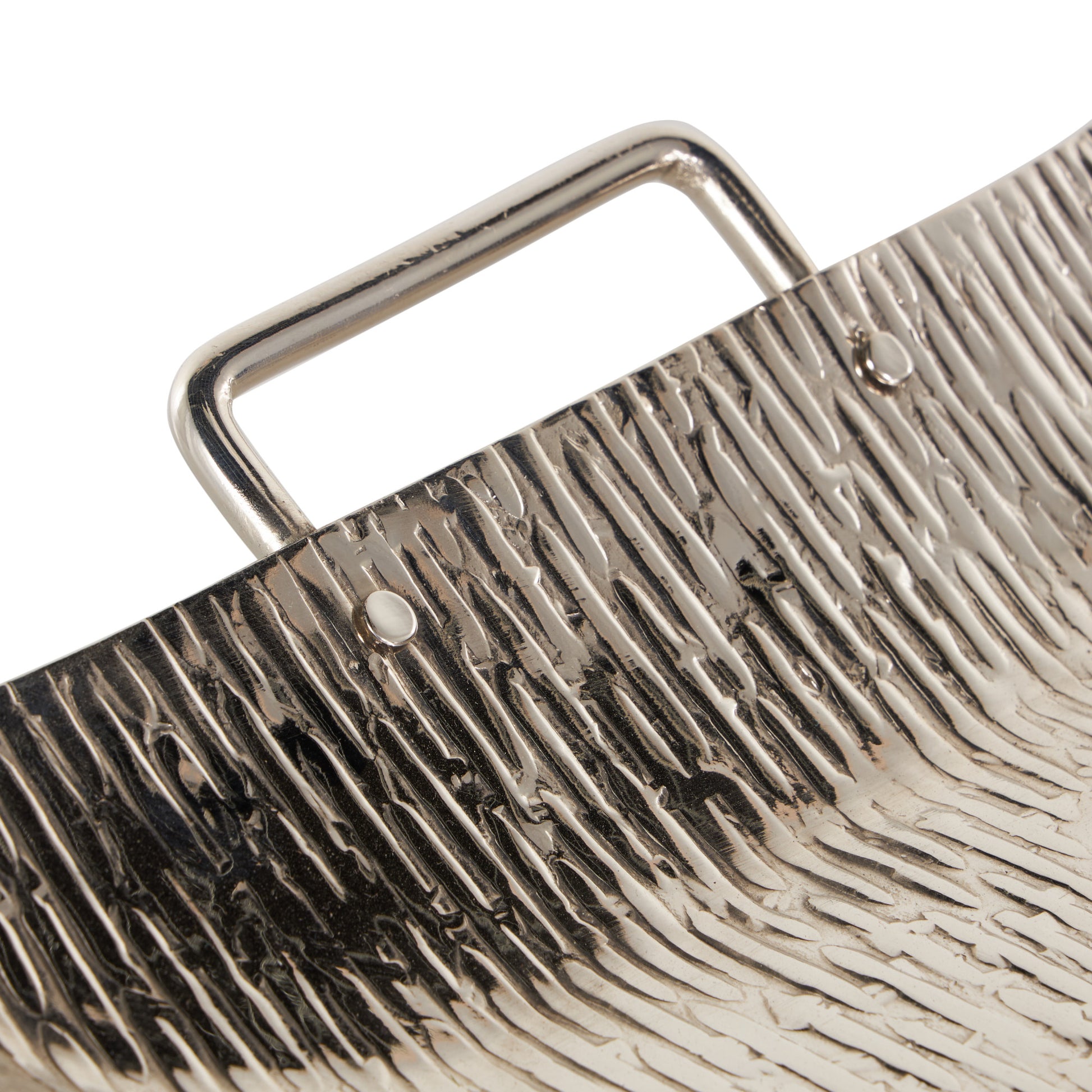 Silver Aluminum Metal Ribbed Living Room Decor Tray with Handles